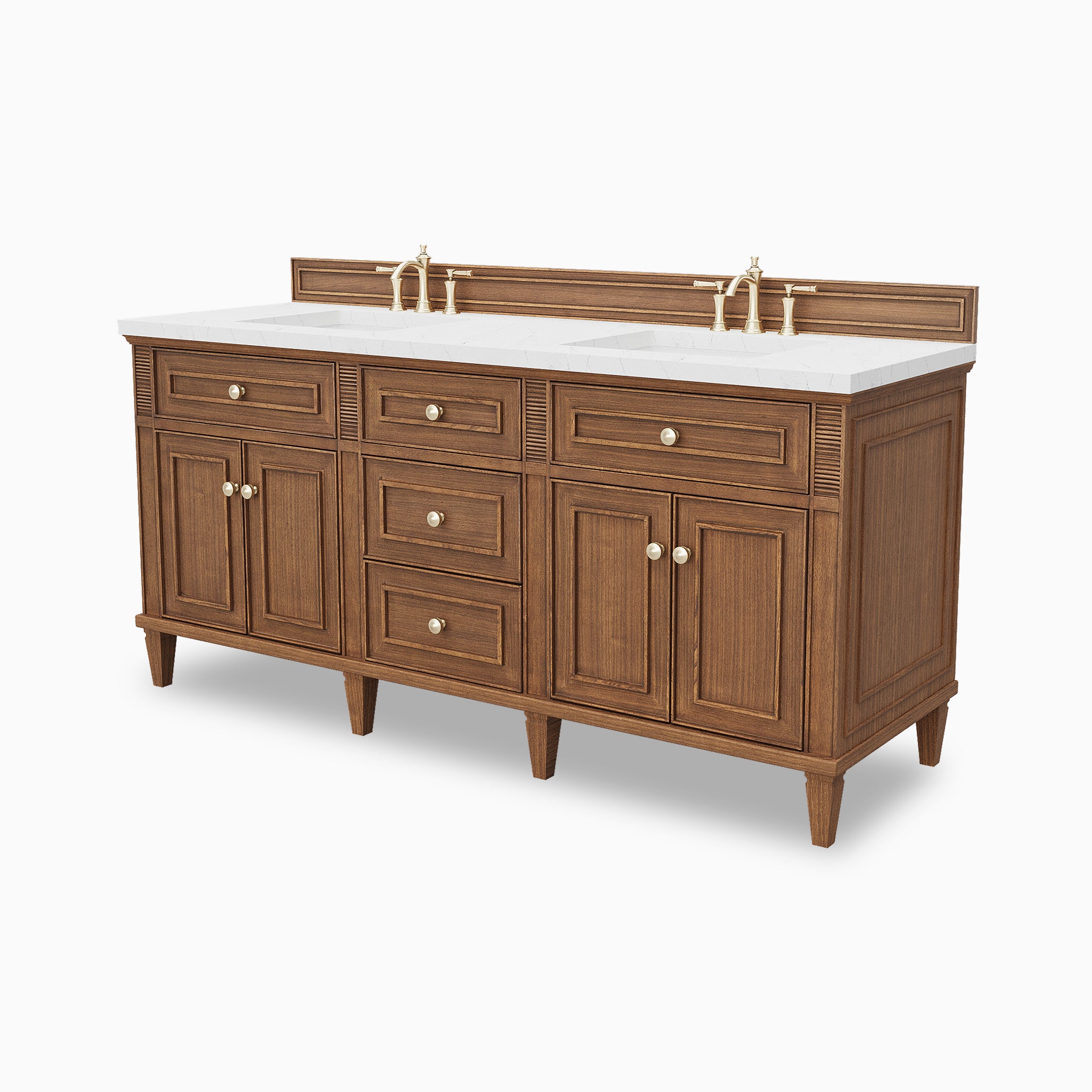 Elodie 72" Double Vanity in Mid-Century Walnut with 3 cm Ethereal Noctis Quartz Top