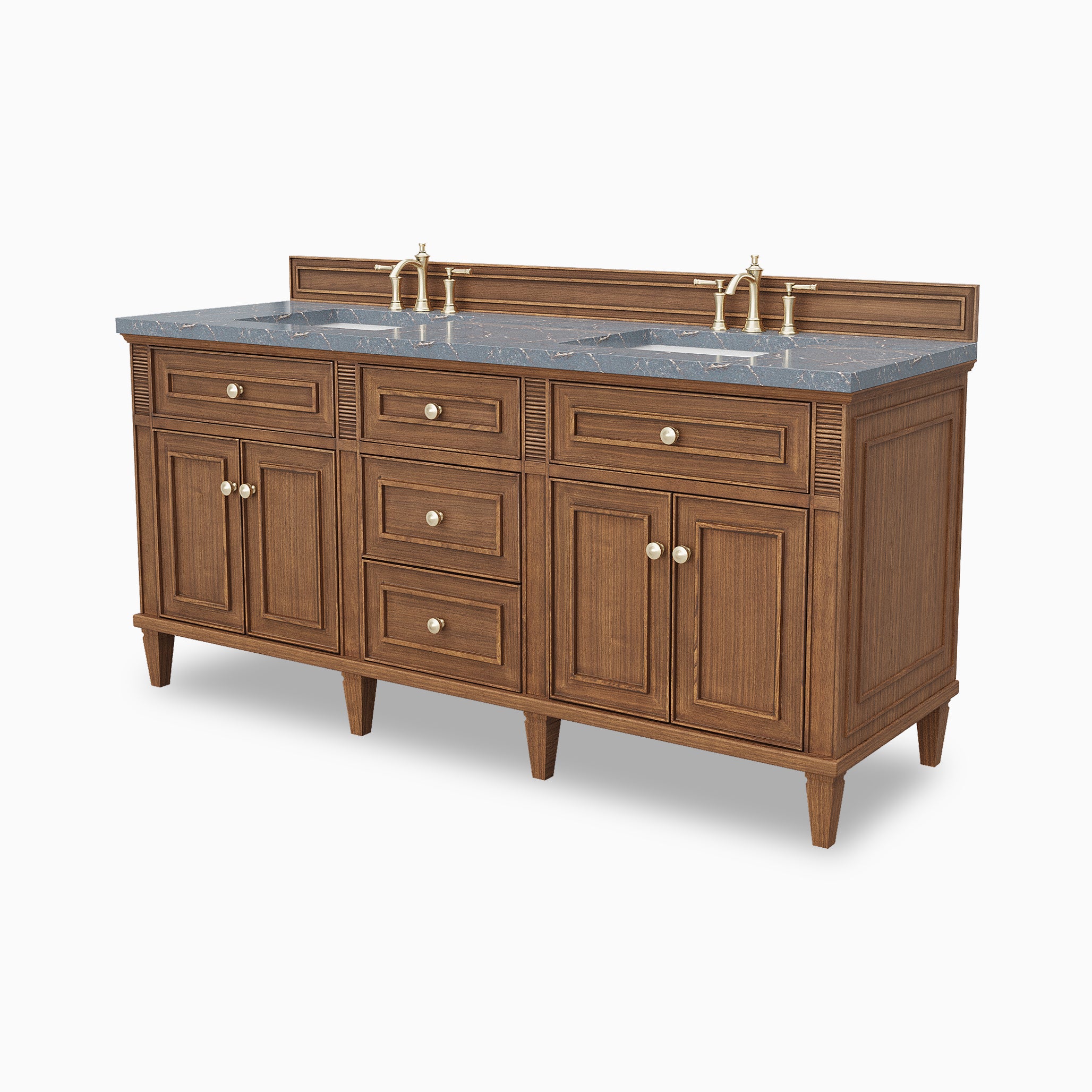 Elodie 72" Double Vanity in Mid-Century Walnut with 3 cm Parisien Bleu Quartz Top