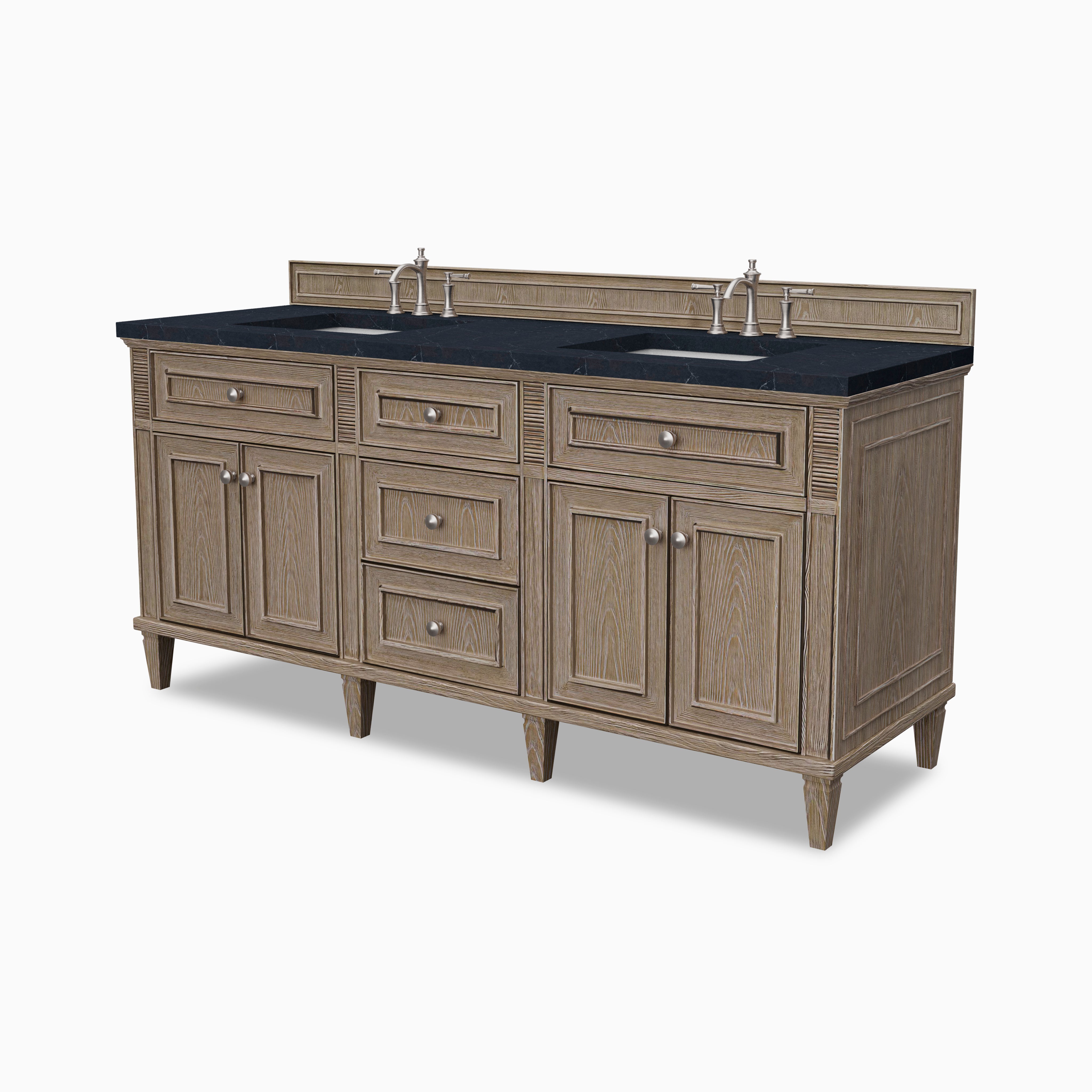 Elodie 72" Double Vanity in Whitewashed Oak with 3 cm Charcoal Soapstone Quartz Top