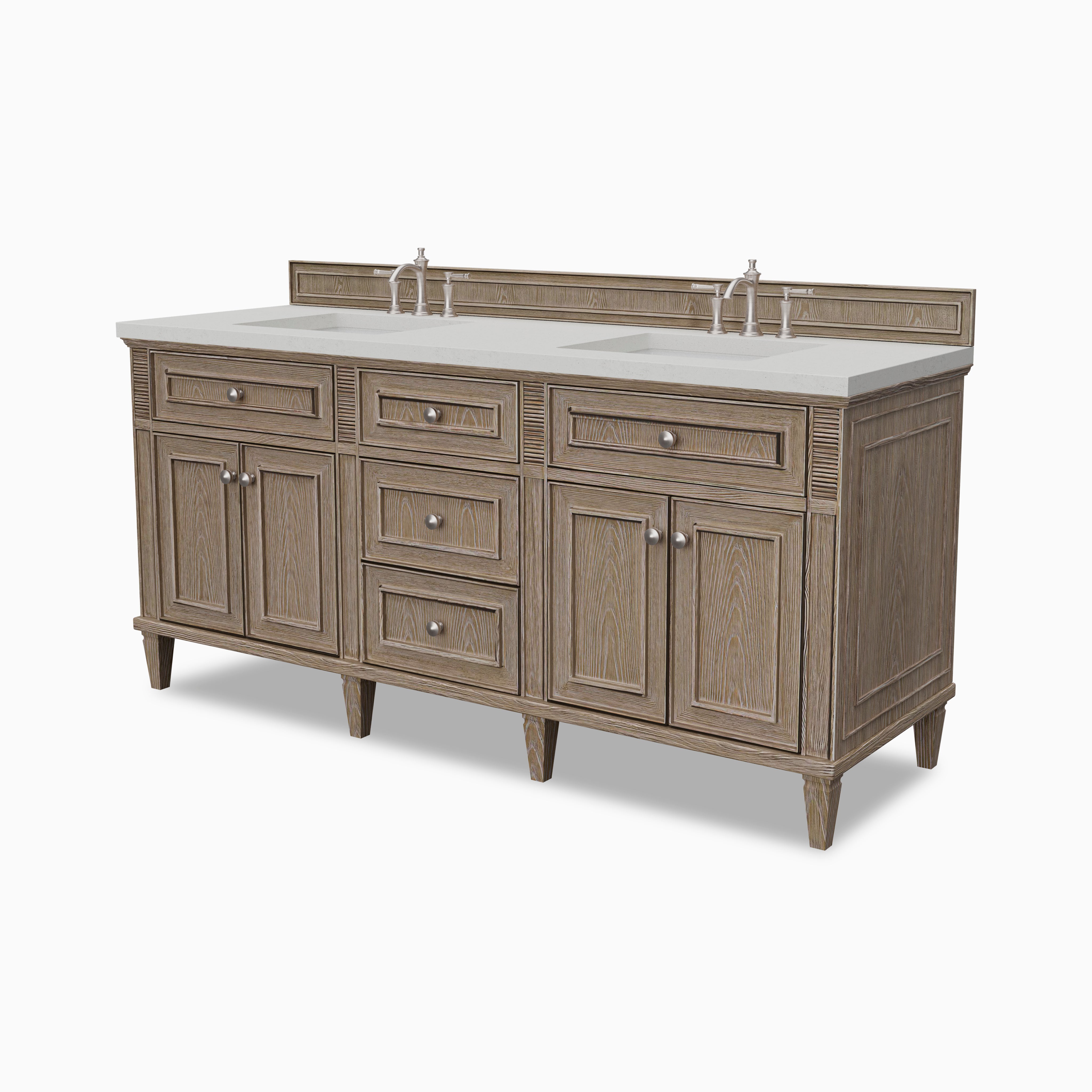 Elodie 72" Double Vanity in Whitewashed Oak with 3 cm Lime Delight Quartz Top