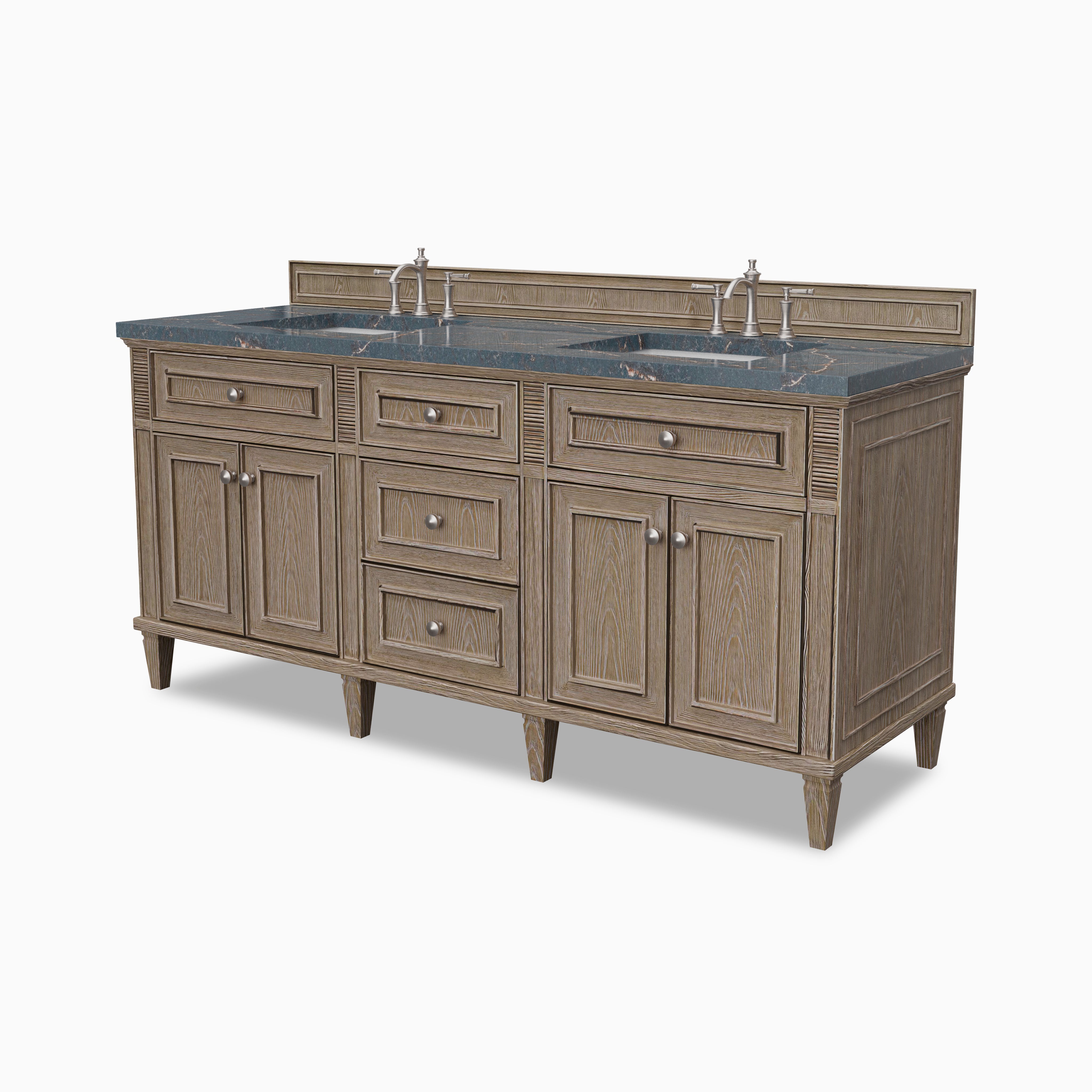 Elodie 72" Double Vanity in Whitewashed Oak with 3 cm Parisien Bleu Quartz Top
