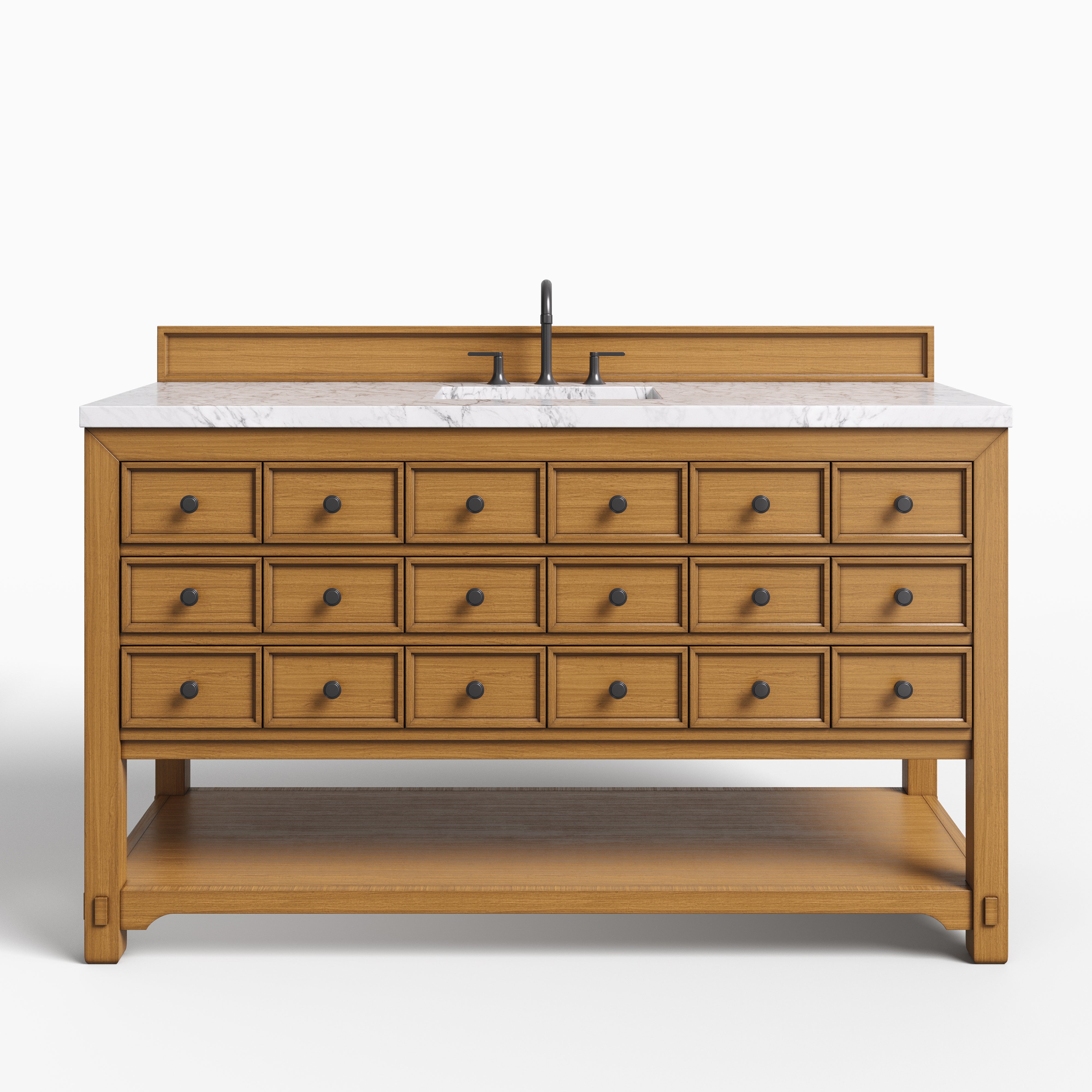 Rosalie 60" Single Vanity in Amber Birch with 3 cm Carrara Marble Top