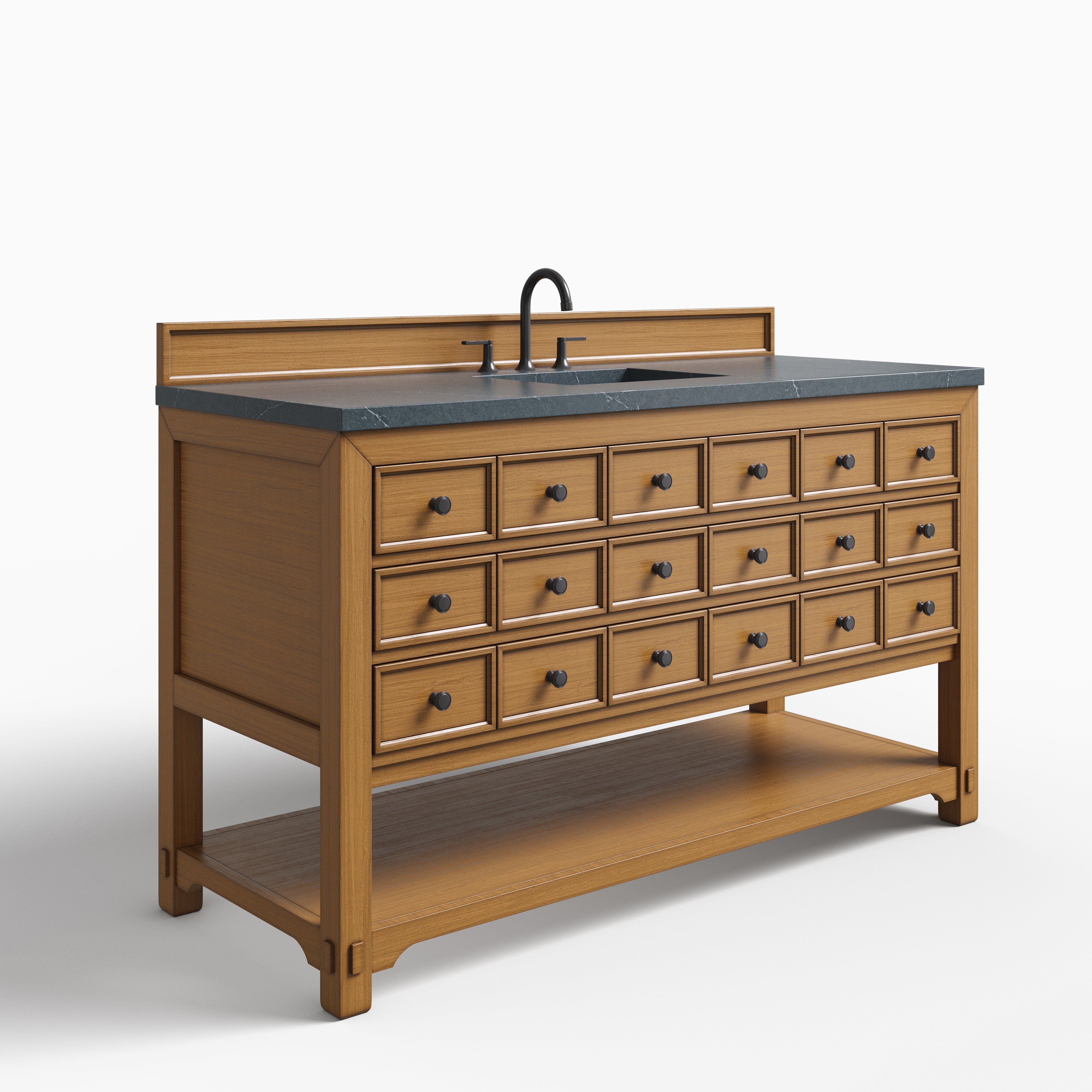 Rosalie 60" Single Vanity in Amber Birch with 3 cm Charcoal Soapstone Quartz Top