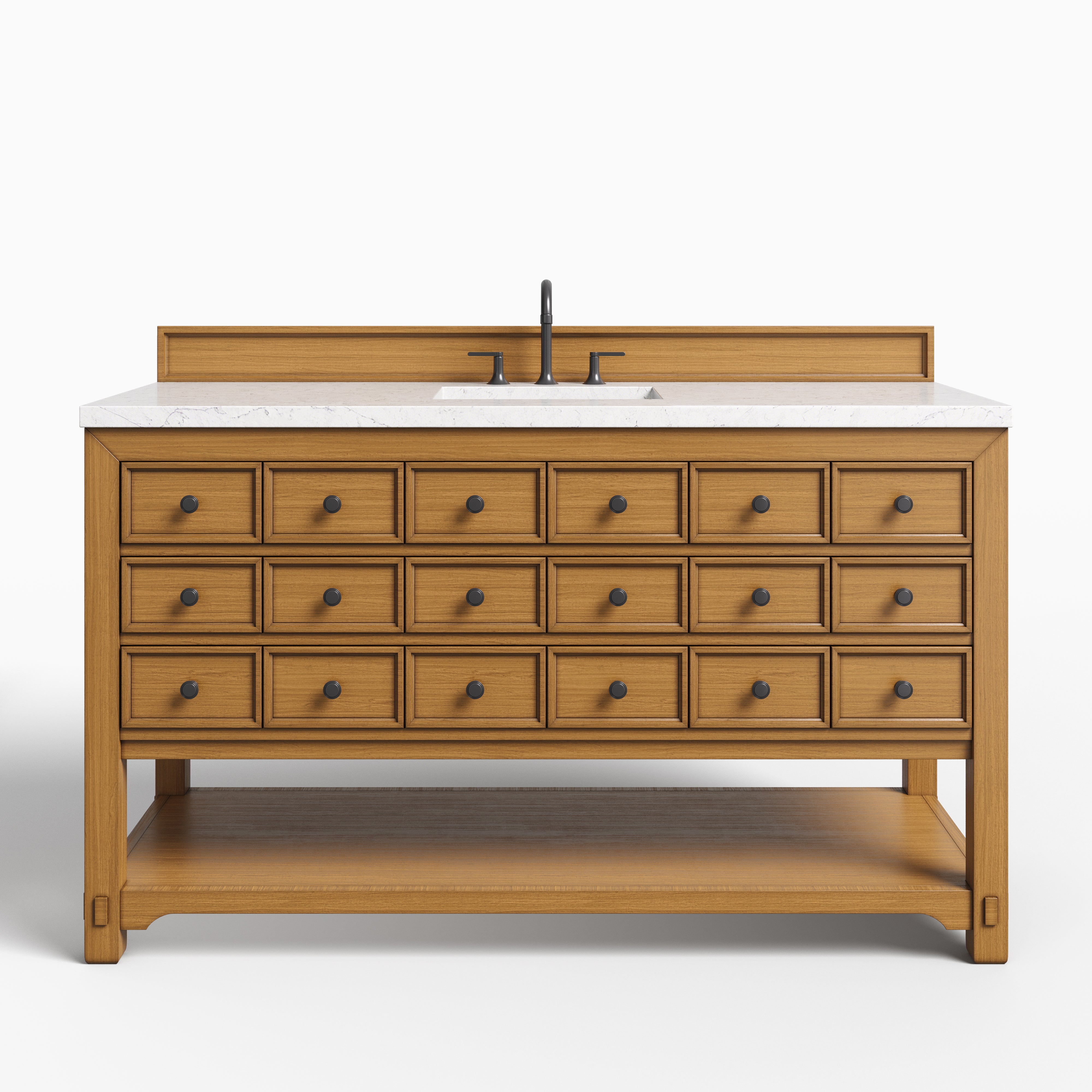 Rosalie 60" Single Vanity in Amber Birch with 3 cm Eternal Jasmine Pearl Quartz Top