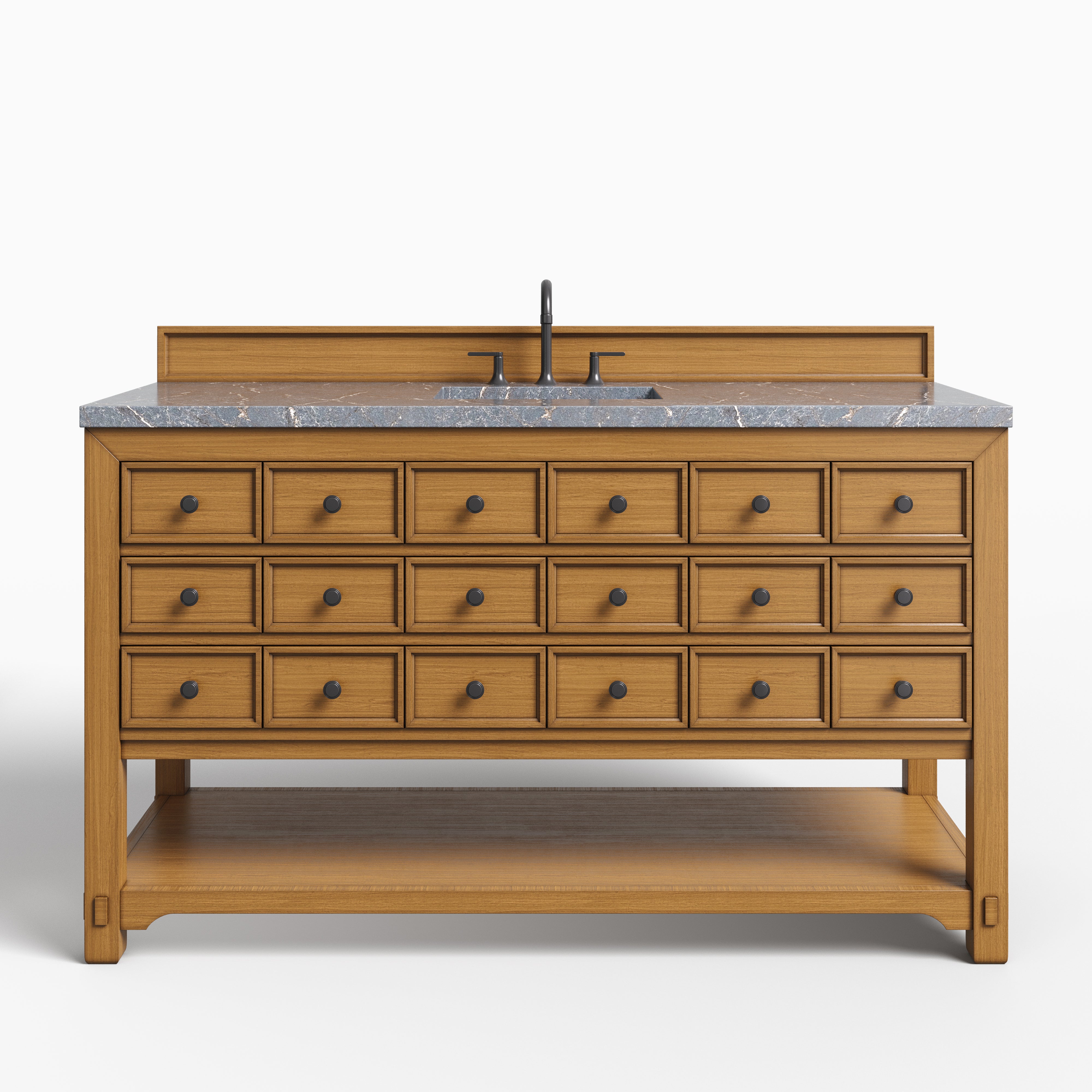 Rosalie 60" Single Vanity in Amber Birch with 3 cm Parisien Bleu Quartz Top