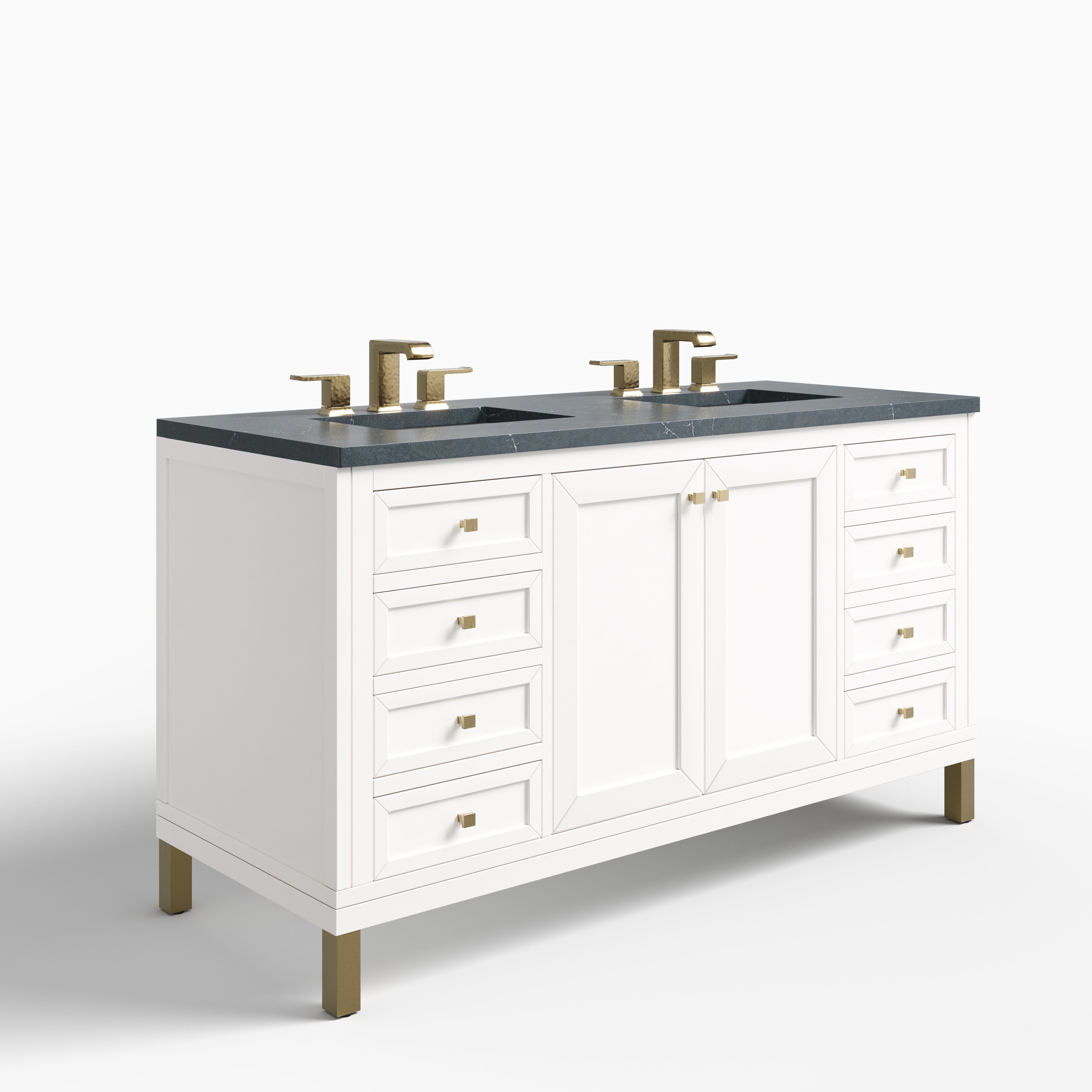 Janelle 60" Double Vanity in Glossy White with 3 cm Charcoal Soapstone Silestone Top