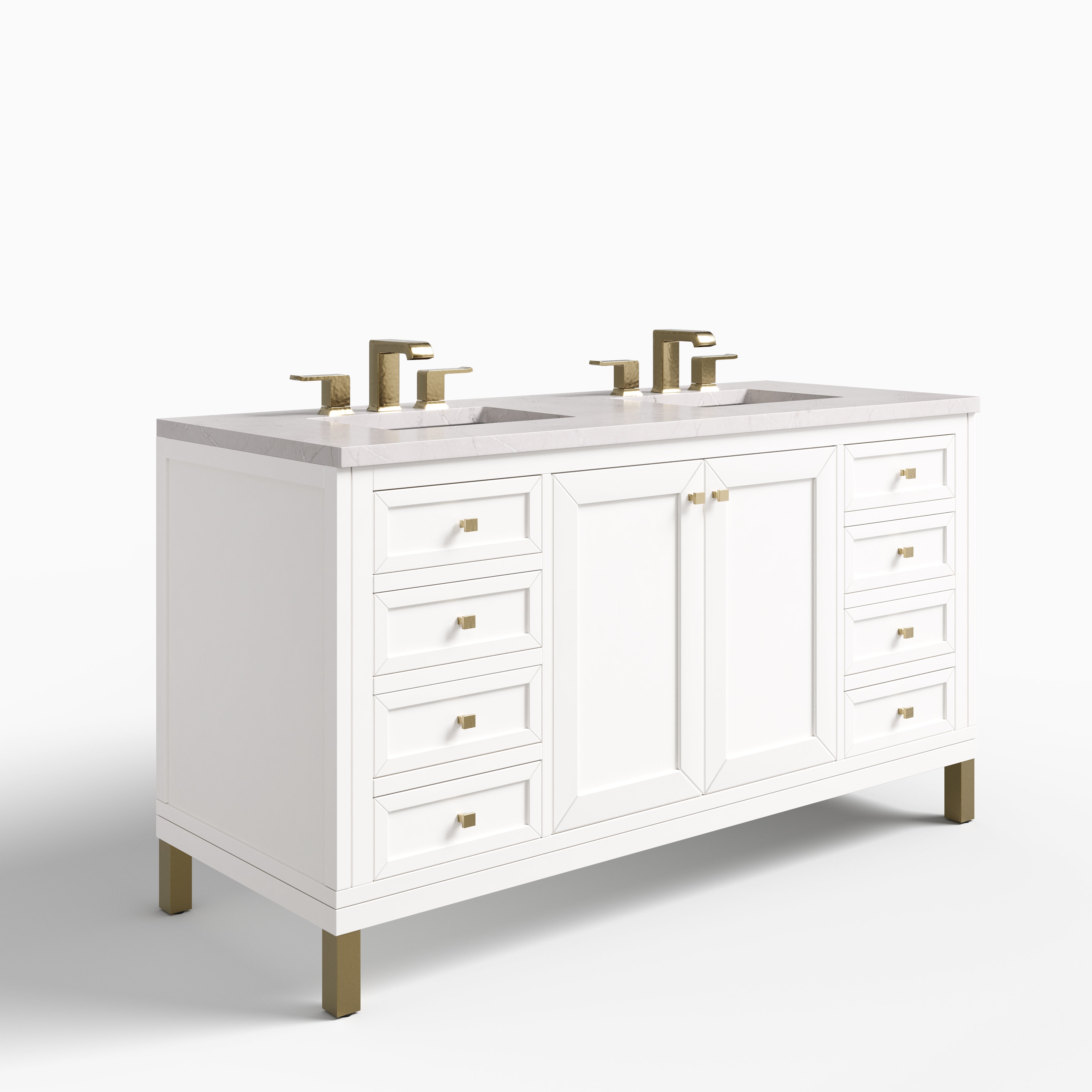 Janelle 60" Double Vanity in Glossy White with 3 cm Victorian Silver Silestone Top