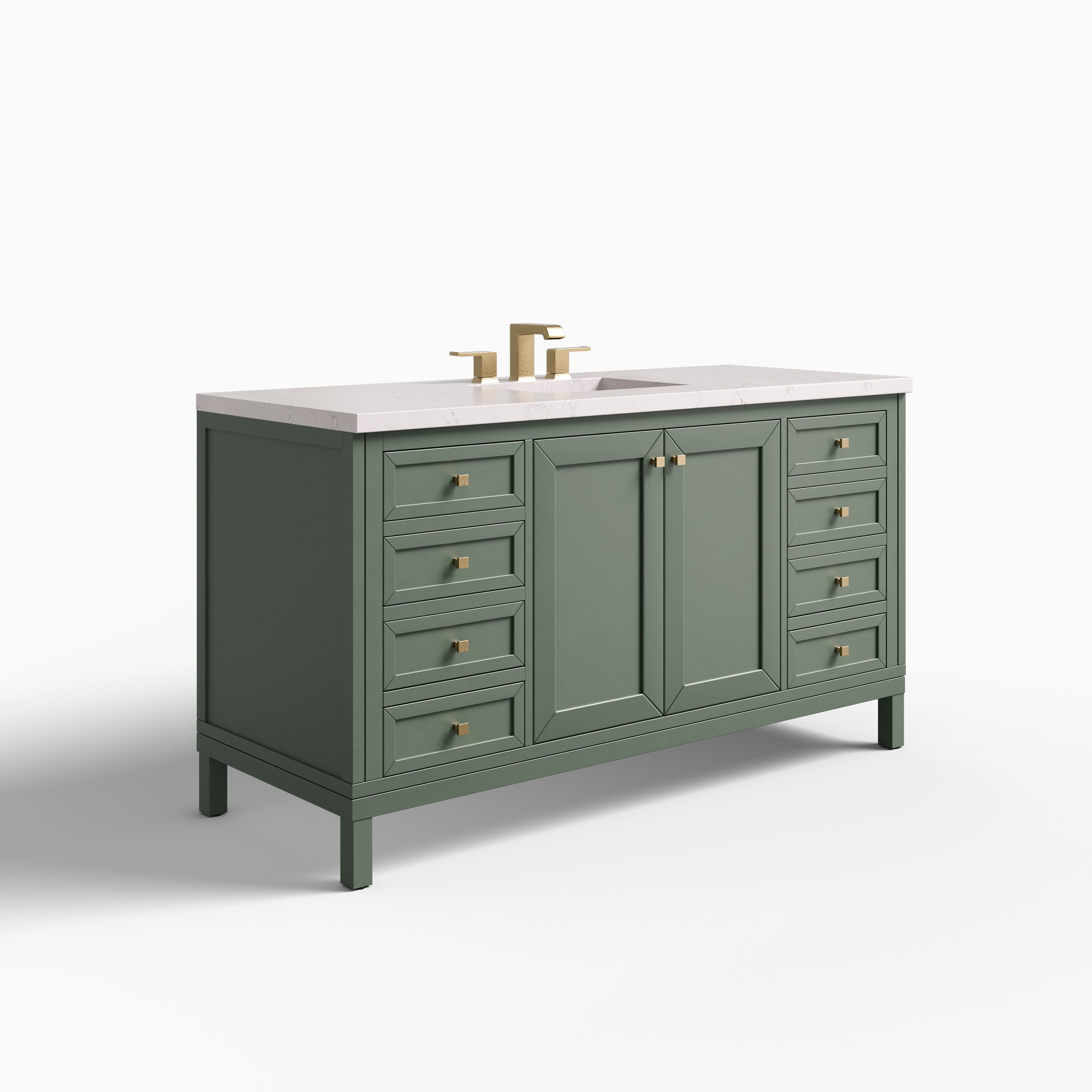 Janelle 60" Single Vanity in Smokey Celadon with 3 cm Victorian Silver Silestone Top