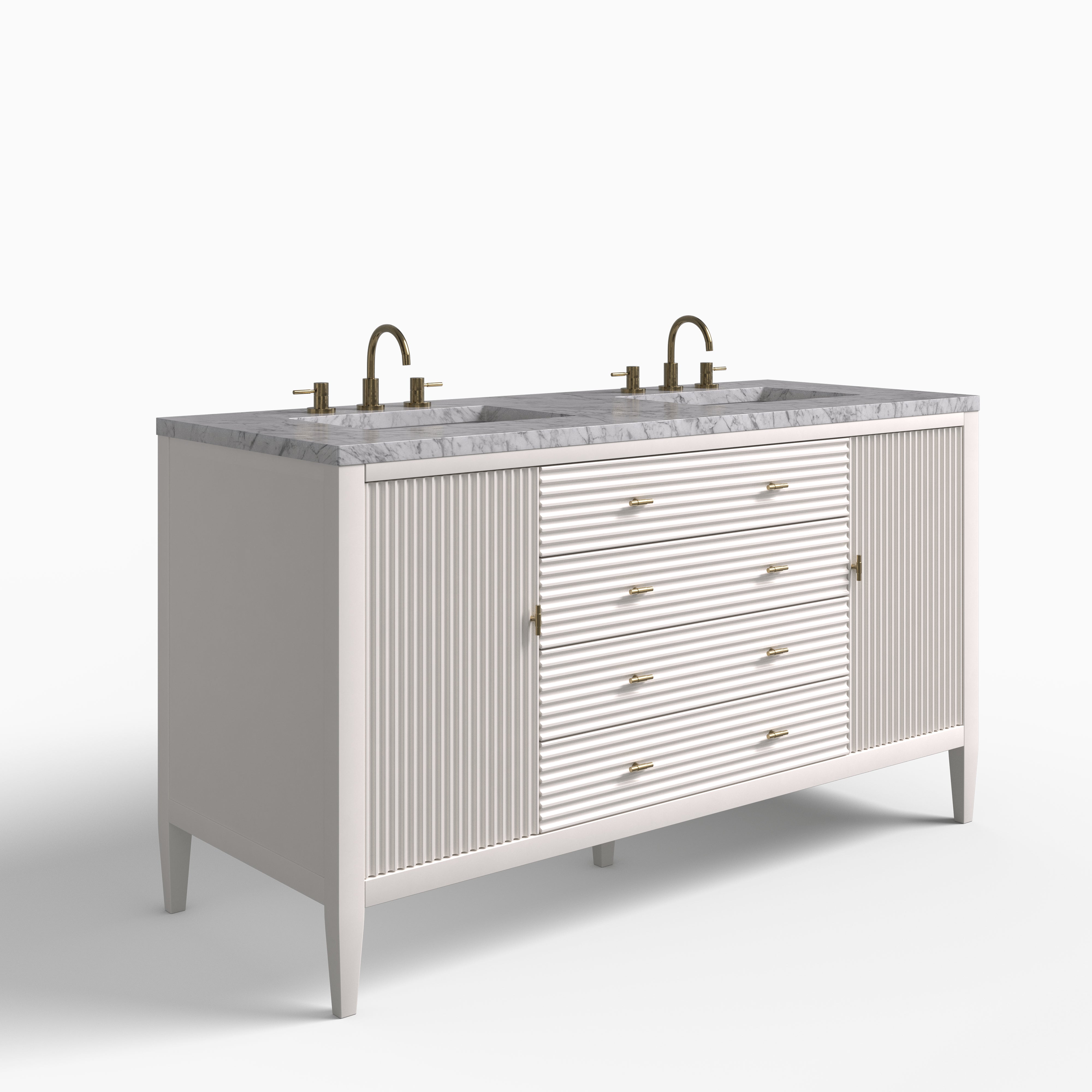 Sasha 60" Double Vanity in Bright White with 3 cm Carrara White Marble Top