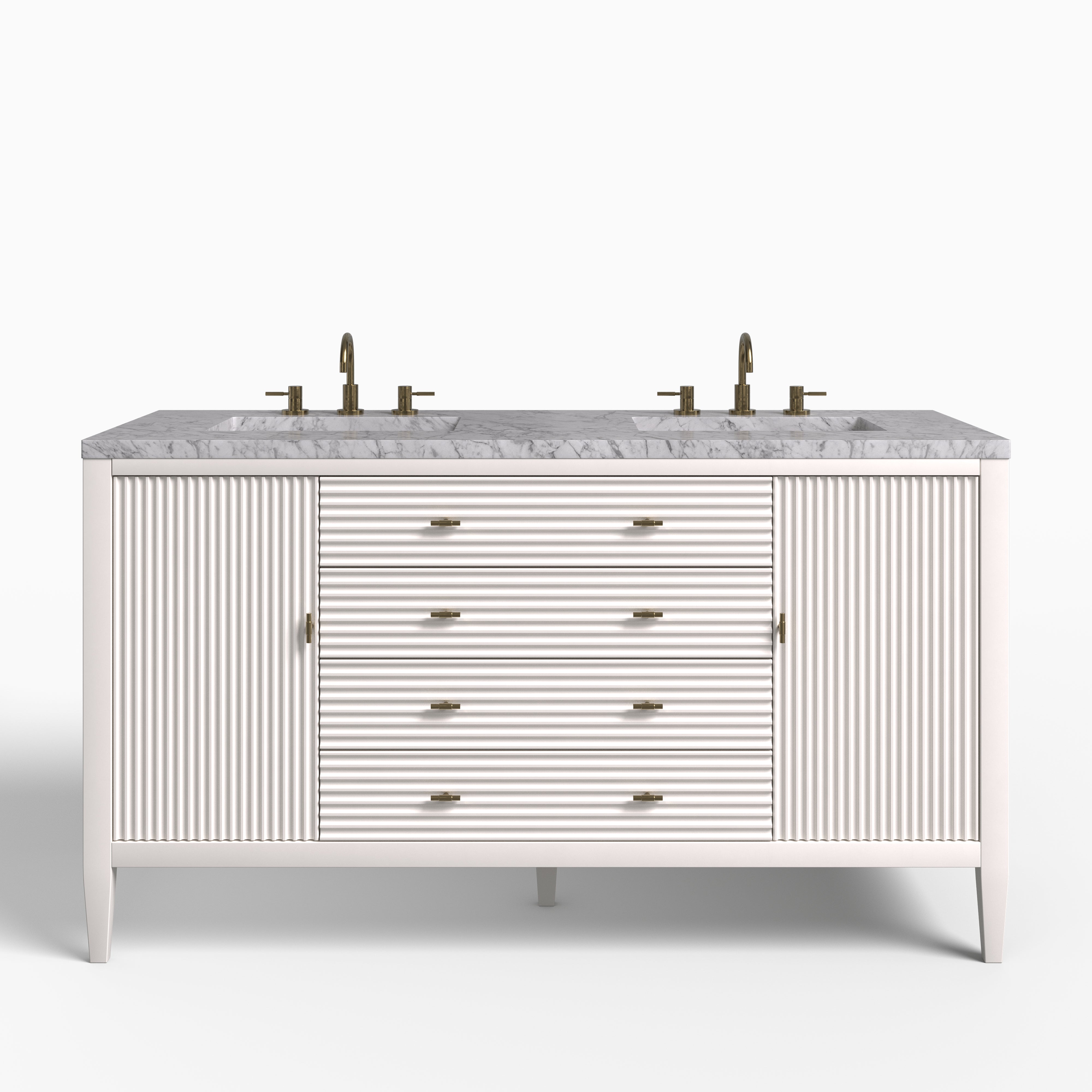 Sasha 60" Double Vanity in Bright White with 3 cm Carrara White Marble Top