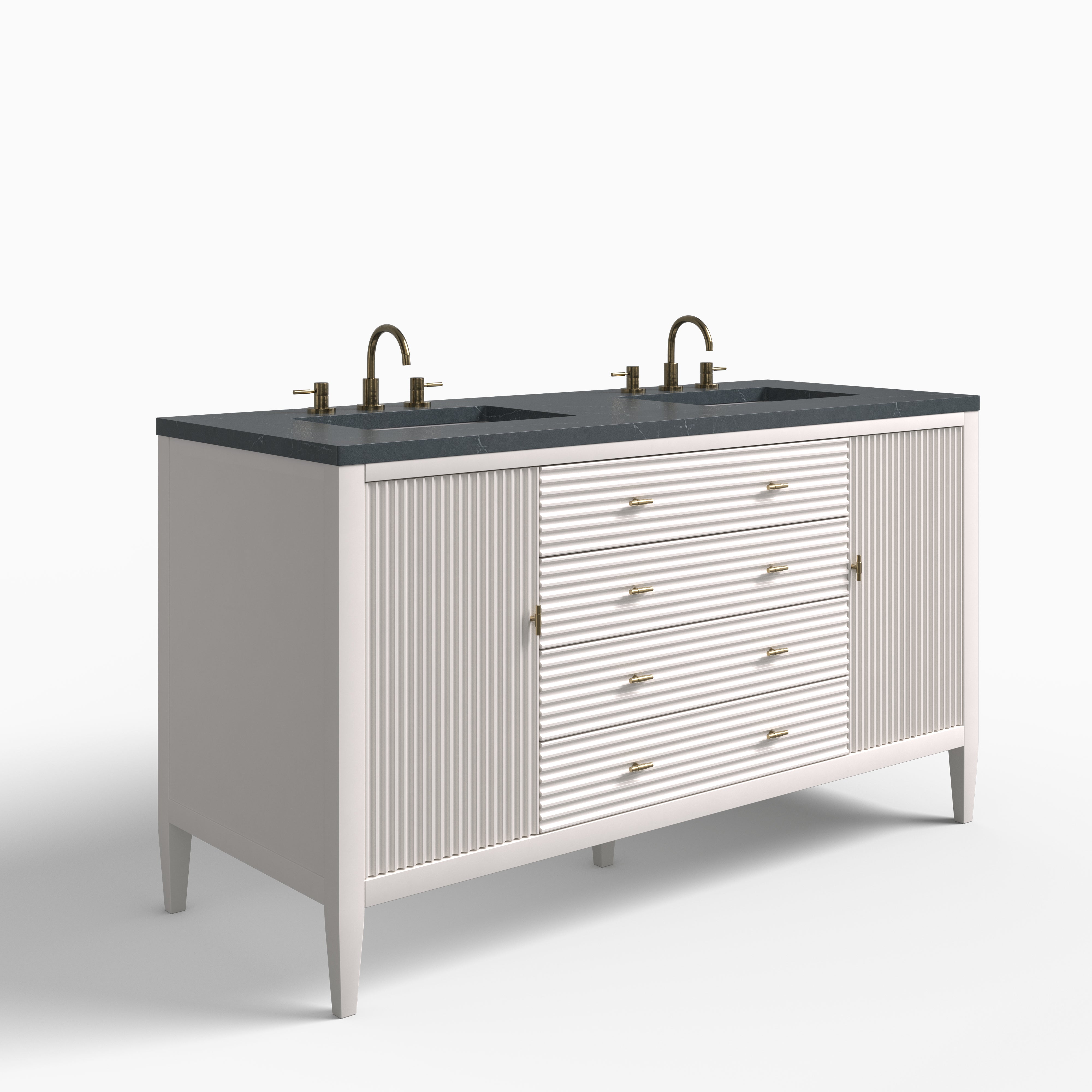 Sasha 60" Double Vanity in Bright White with 3 cm Charcoal Soapstone Quartz Top