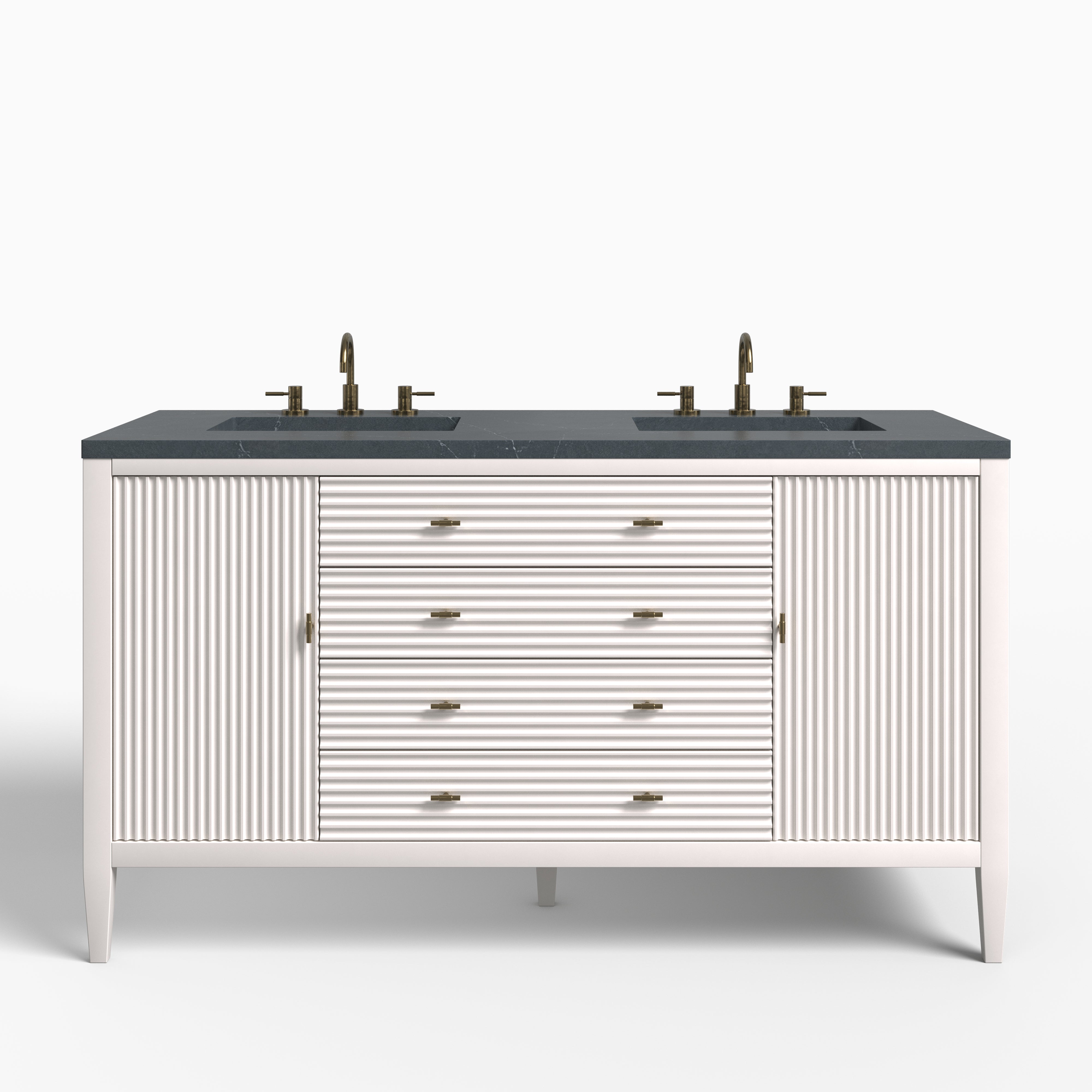 Sasha 60" Double Vanity in Bright White with 3 cm Charcoal Soapstone Quartz Top