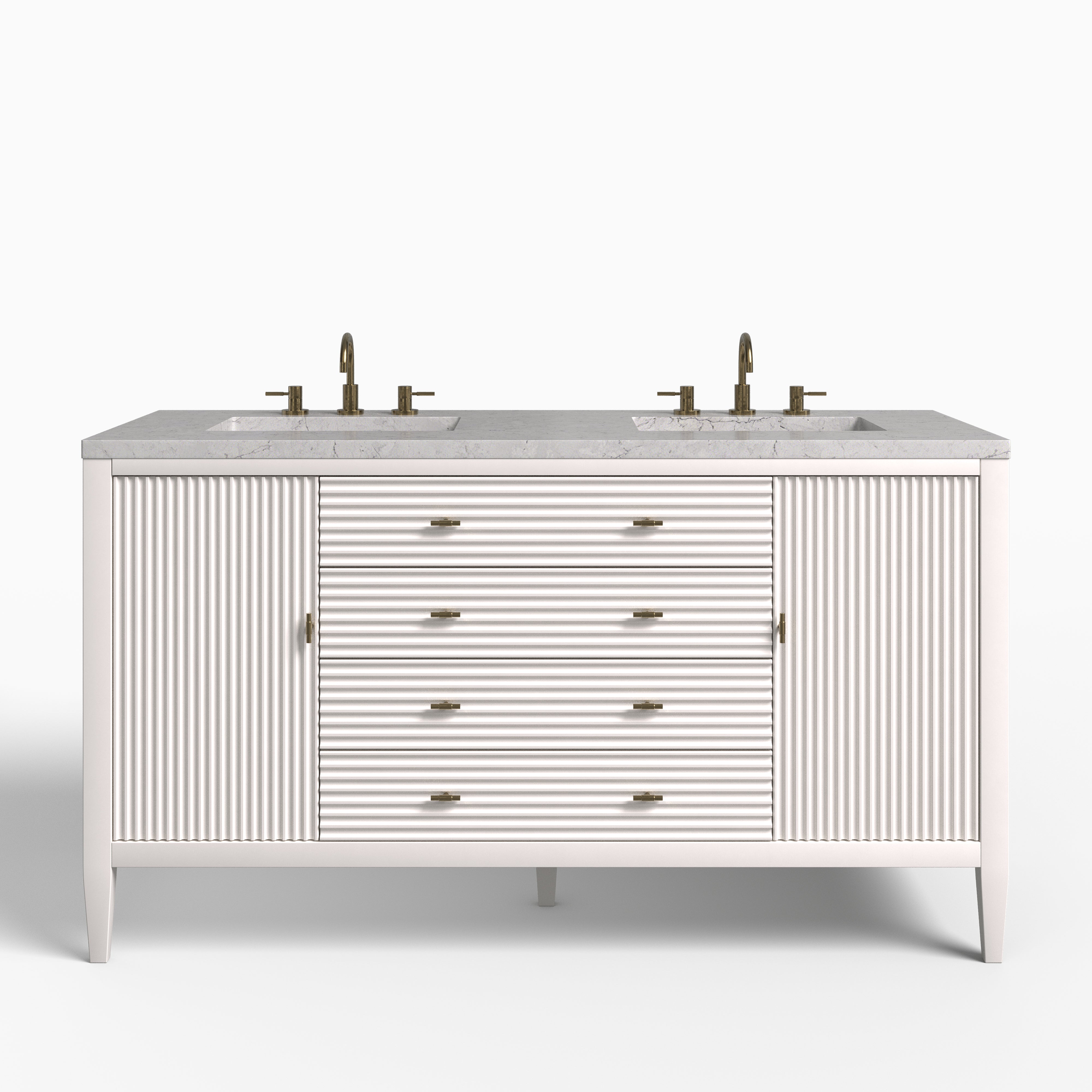 Sasha 60" Double Vanity in Bright White with 3 cm Eternal Jasmine Pearl Quartz Top