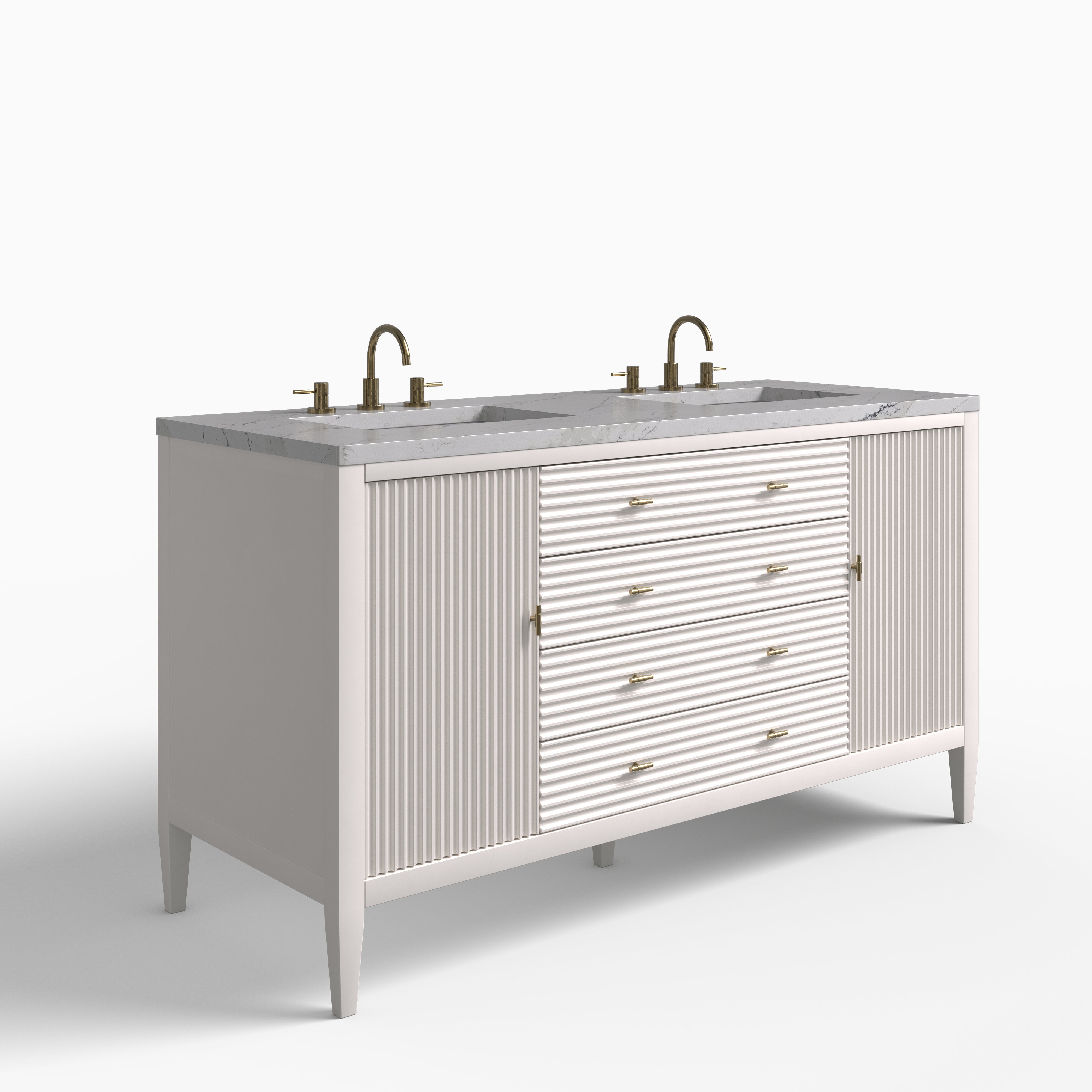 Sasha 60" Double Vanity in Bright White with 3 cm Ethereal Noctis Quartz Top