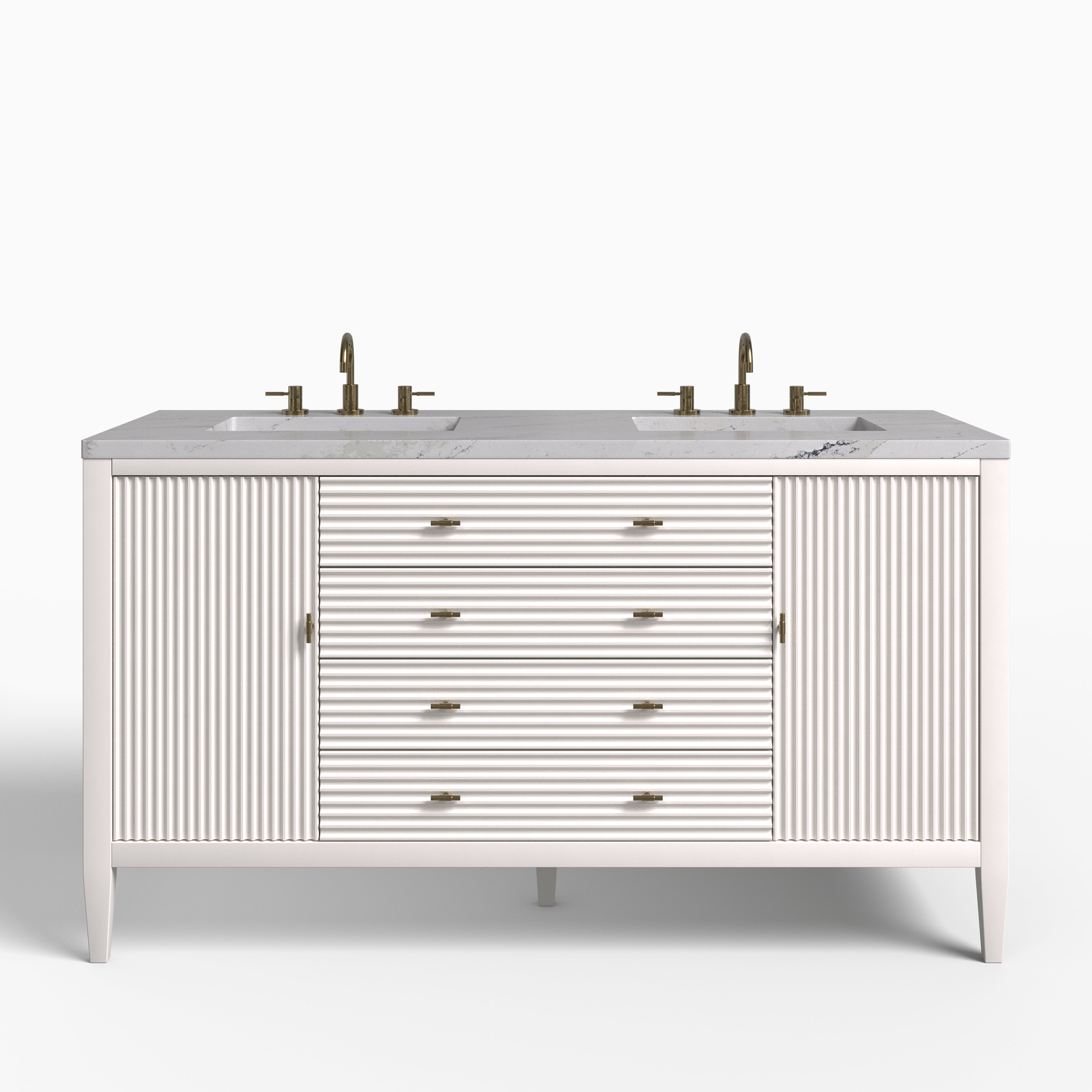 Sasha 60" Double Vanity in Bright White with 3 cm Ethereal Noctis Quartz Top