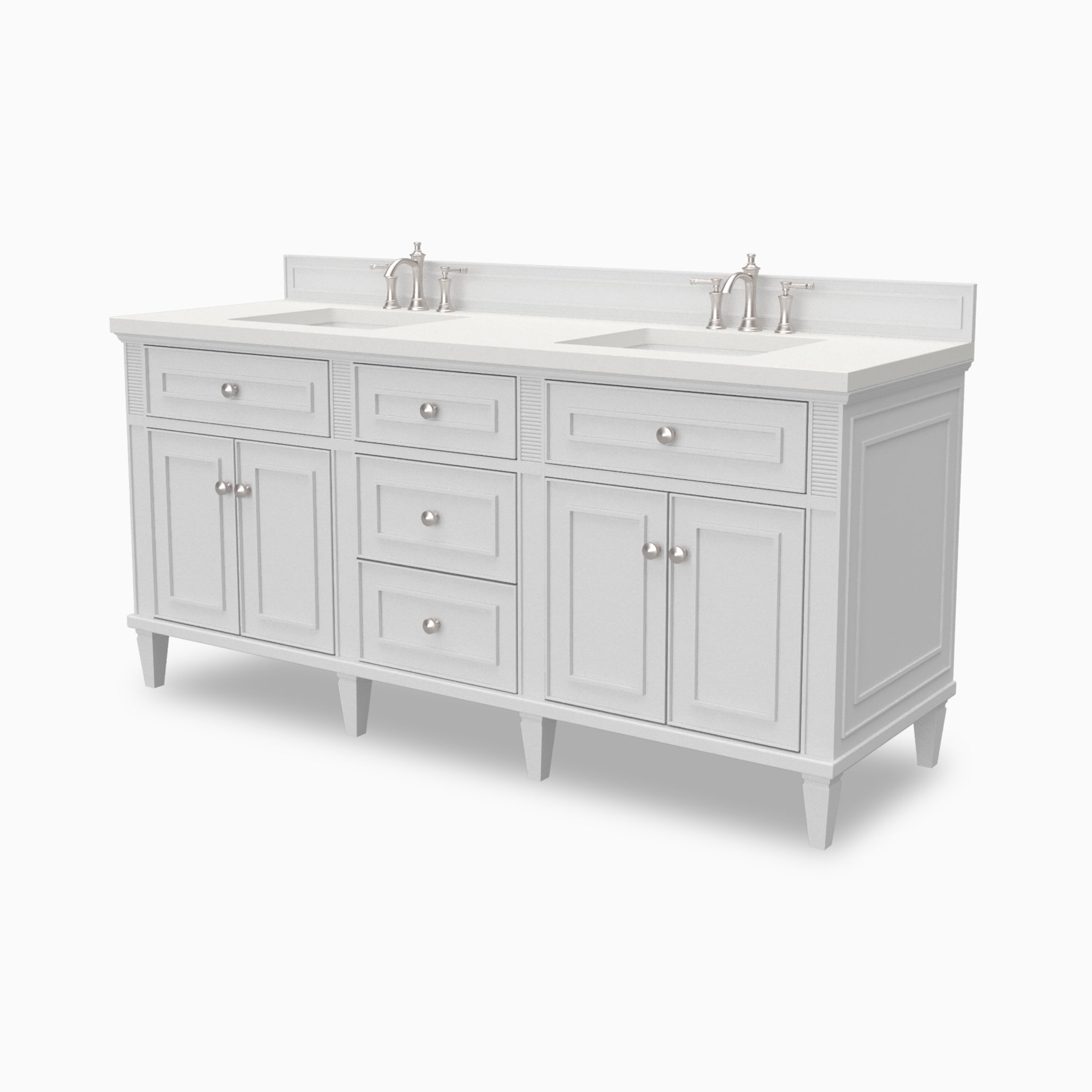 Elodie 72-inch double bathroom vanity in bright white with Lime Delight quartz countertop and chrome faucets.