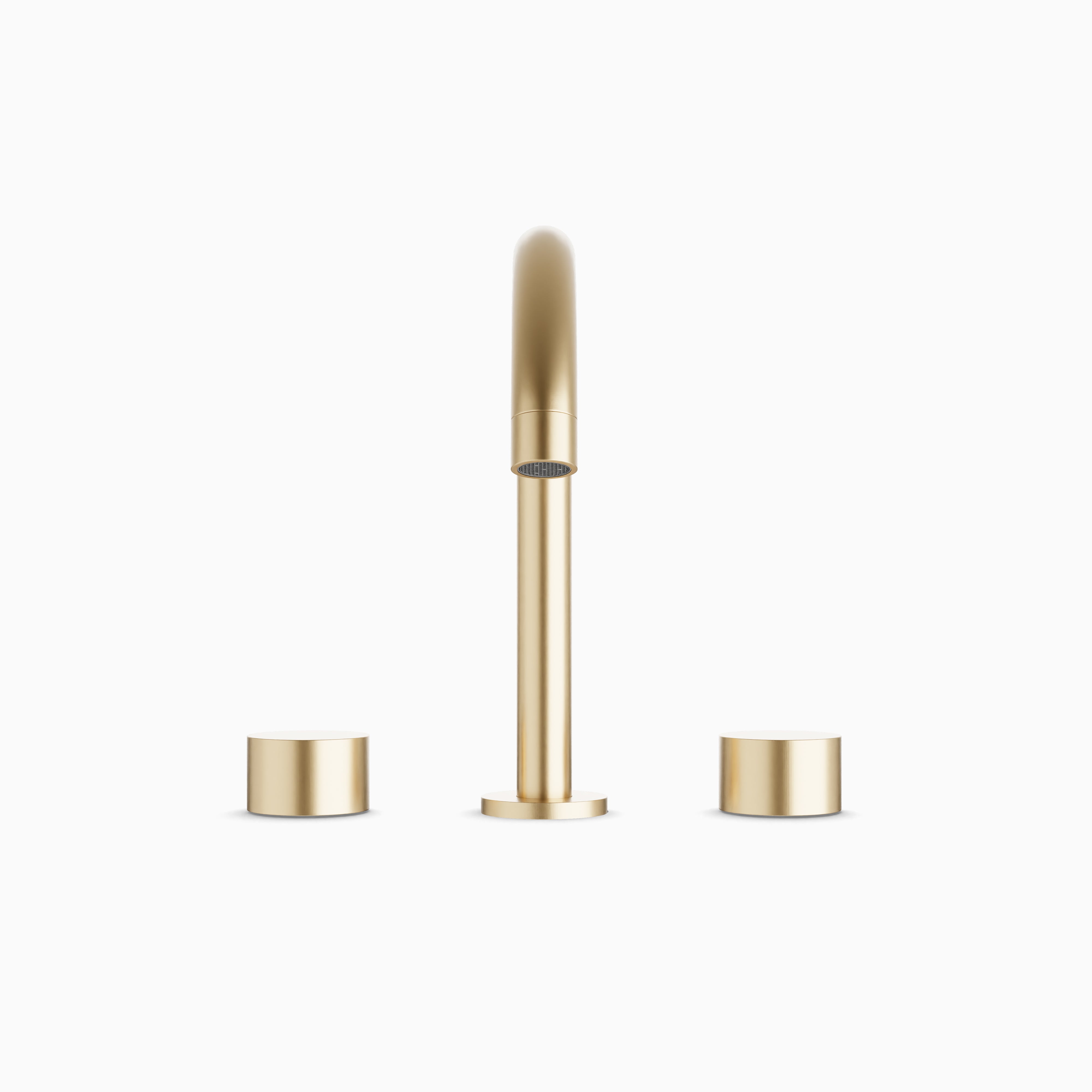 Alder 8" Widespread Bathroom Faucet With Arc Spout & Disc Handles in Satin Brass