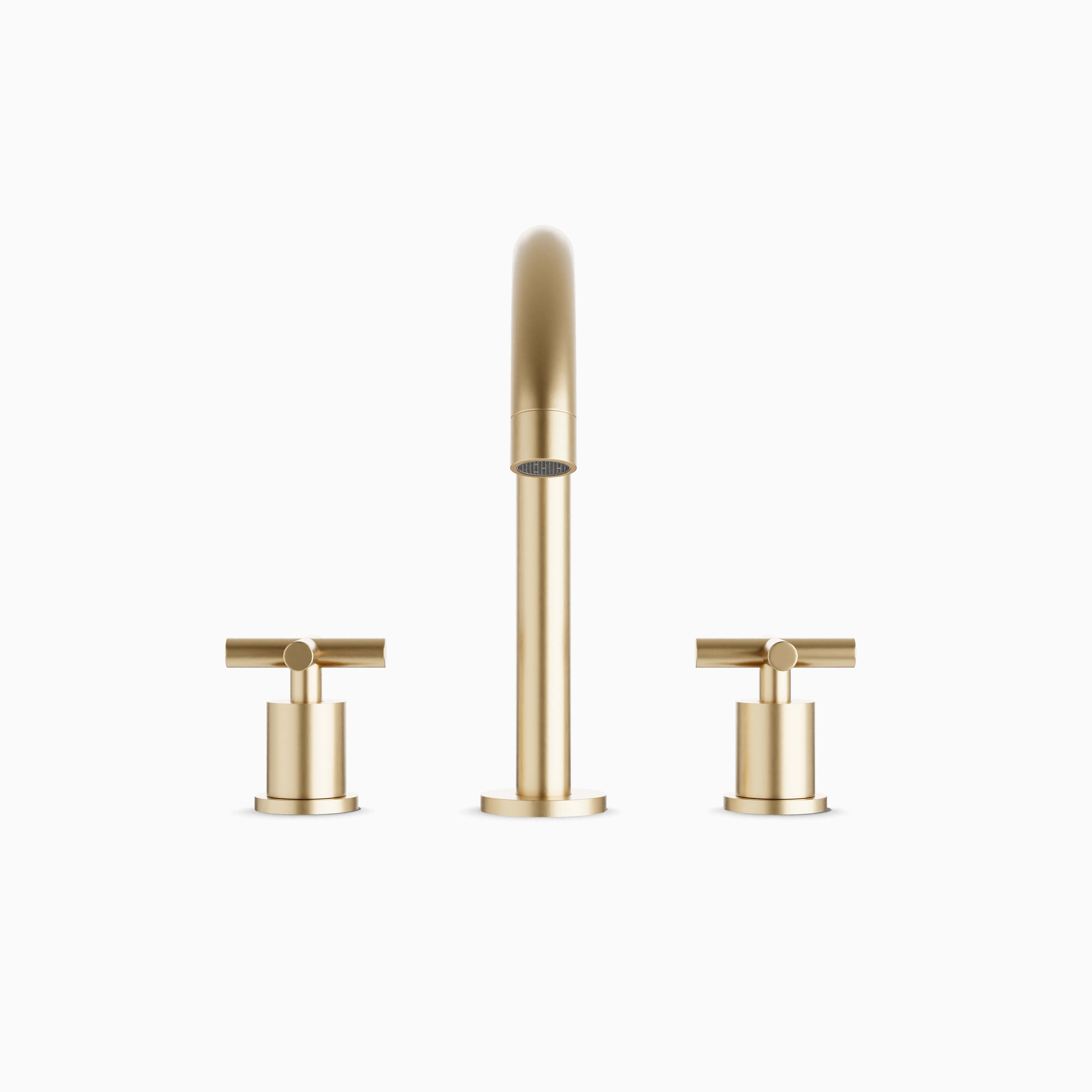Alder 8" Widespread Bathroom Faucet With Arc Spout & Cross Handles in Satin Brass
