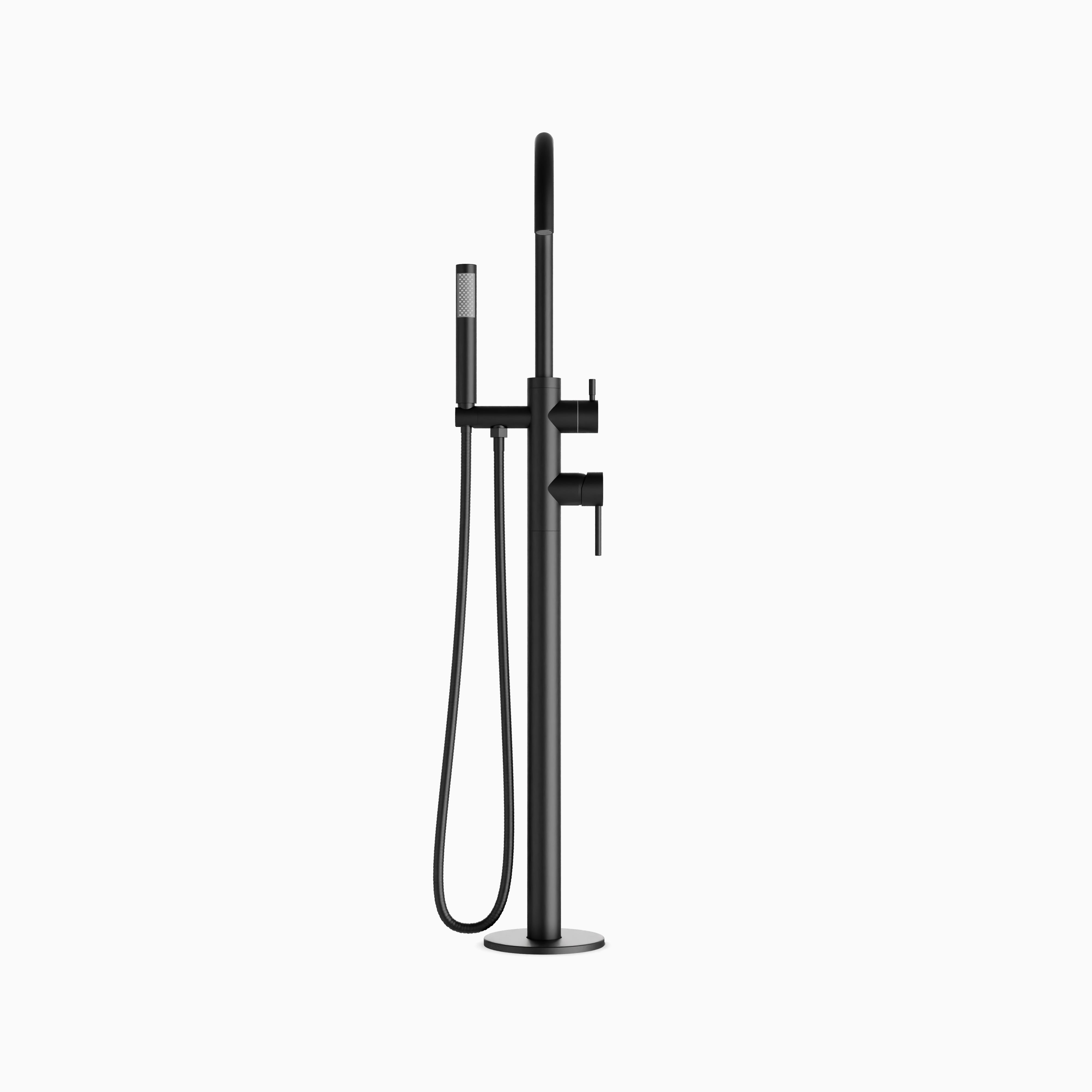 Alder Floor Mount Tub Filler Trim Kit with Hand Shower in Matte Black