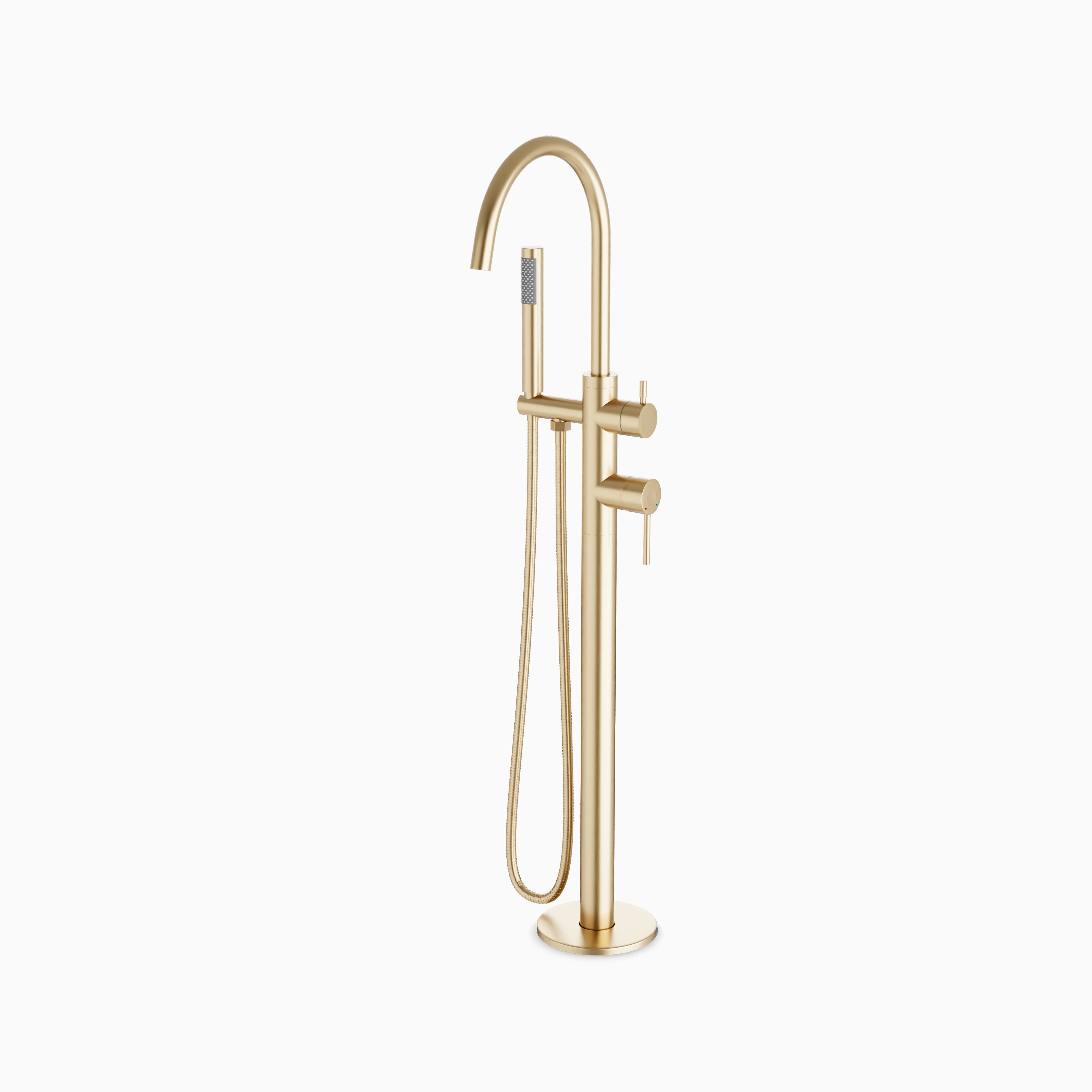 Alder Floor Mount Tub Filler Trim Kit with Hand Shower in Satin Brass