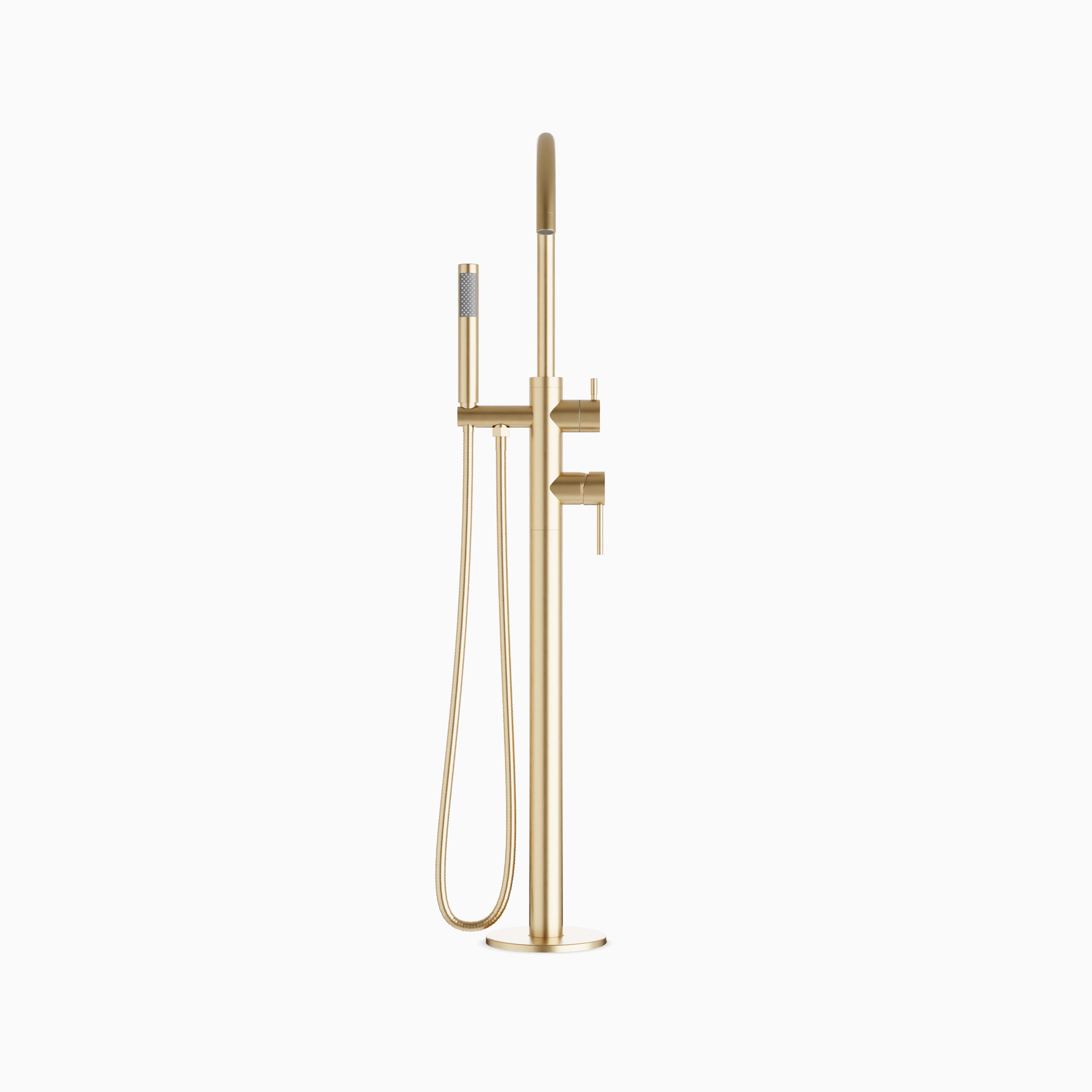 Alder Floor Mount Tub Filler Trim Kit with Hand Shower in Satin Brass
