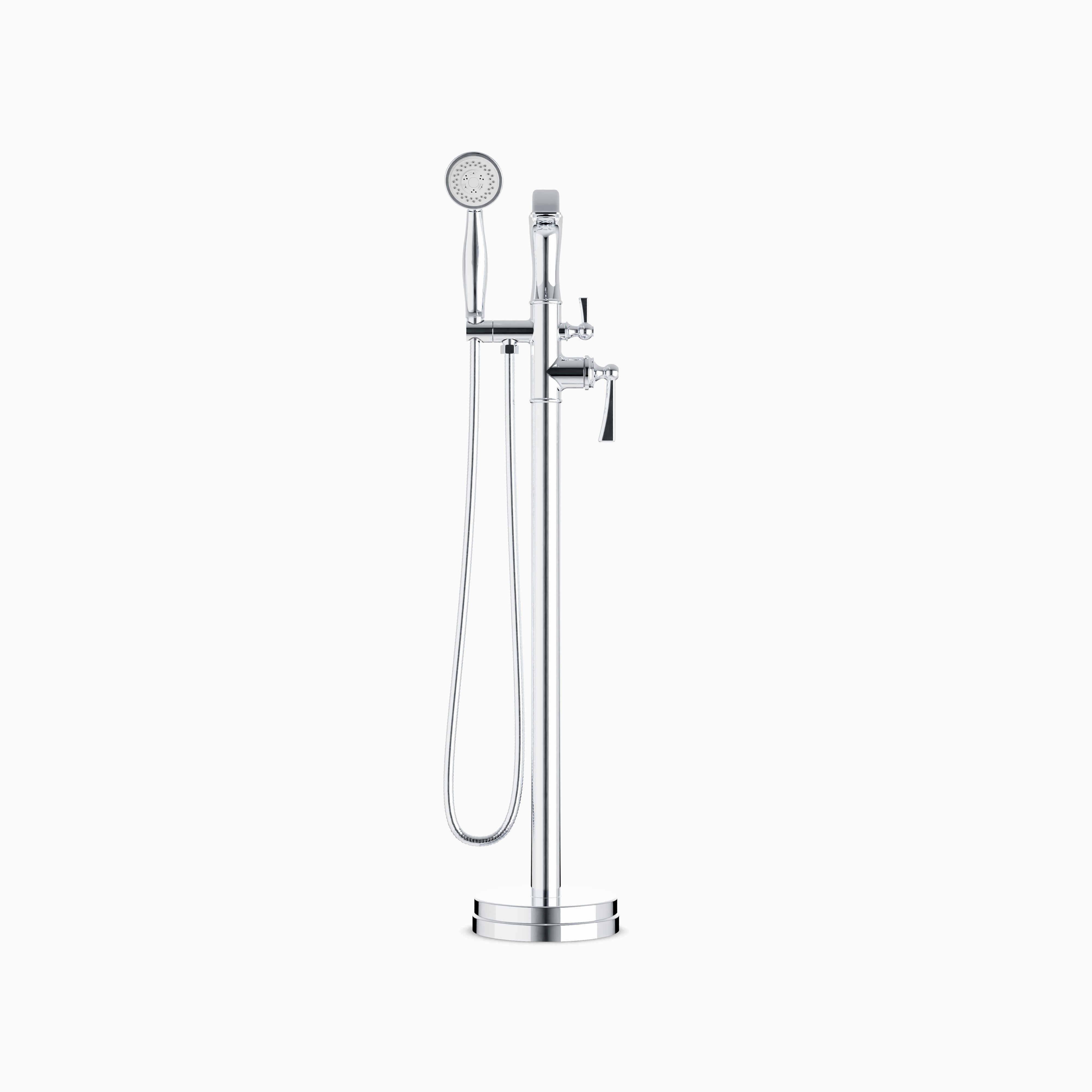 Linden Floor Mount Tub Filler Trim Kit with Hand Shower in Chrome