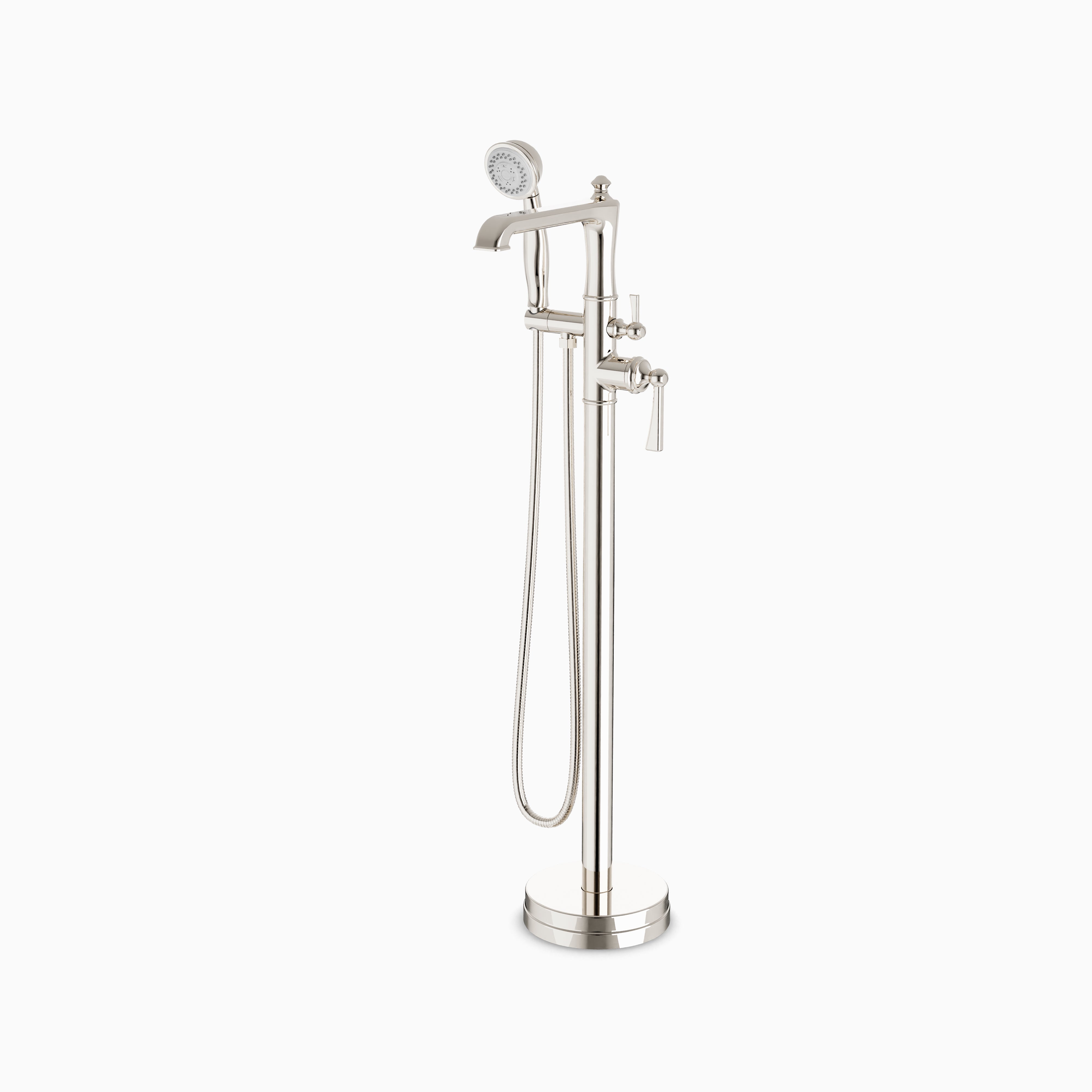 Linden Floor Mount Tub Filler Trim Kit with Hand Shower in Polished Nickel