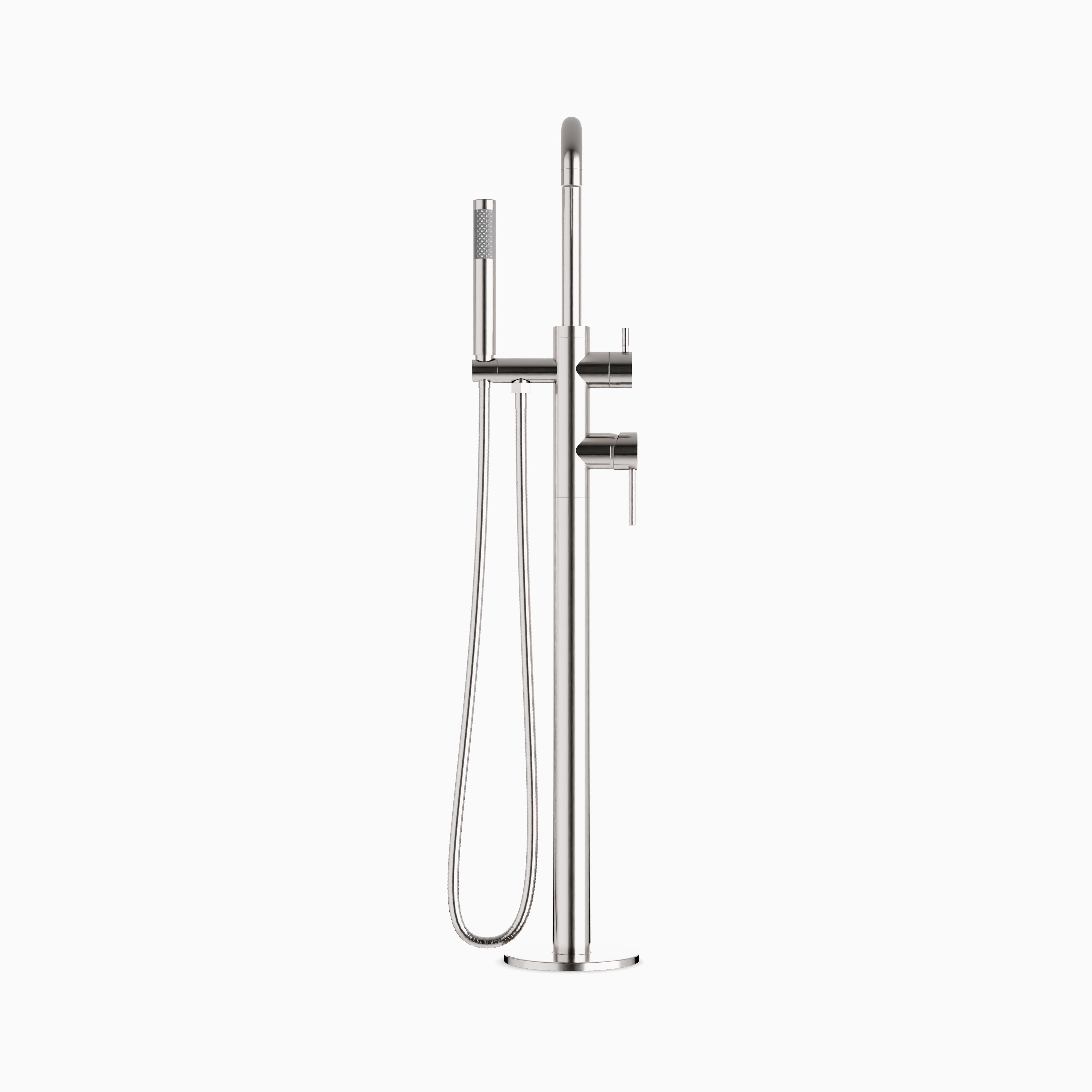 Alder Floor Mount Tub Filler Trim Kit with Low Spout & Hand Shower in Brushed Nickel