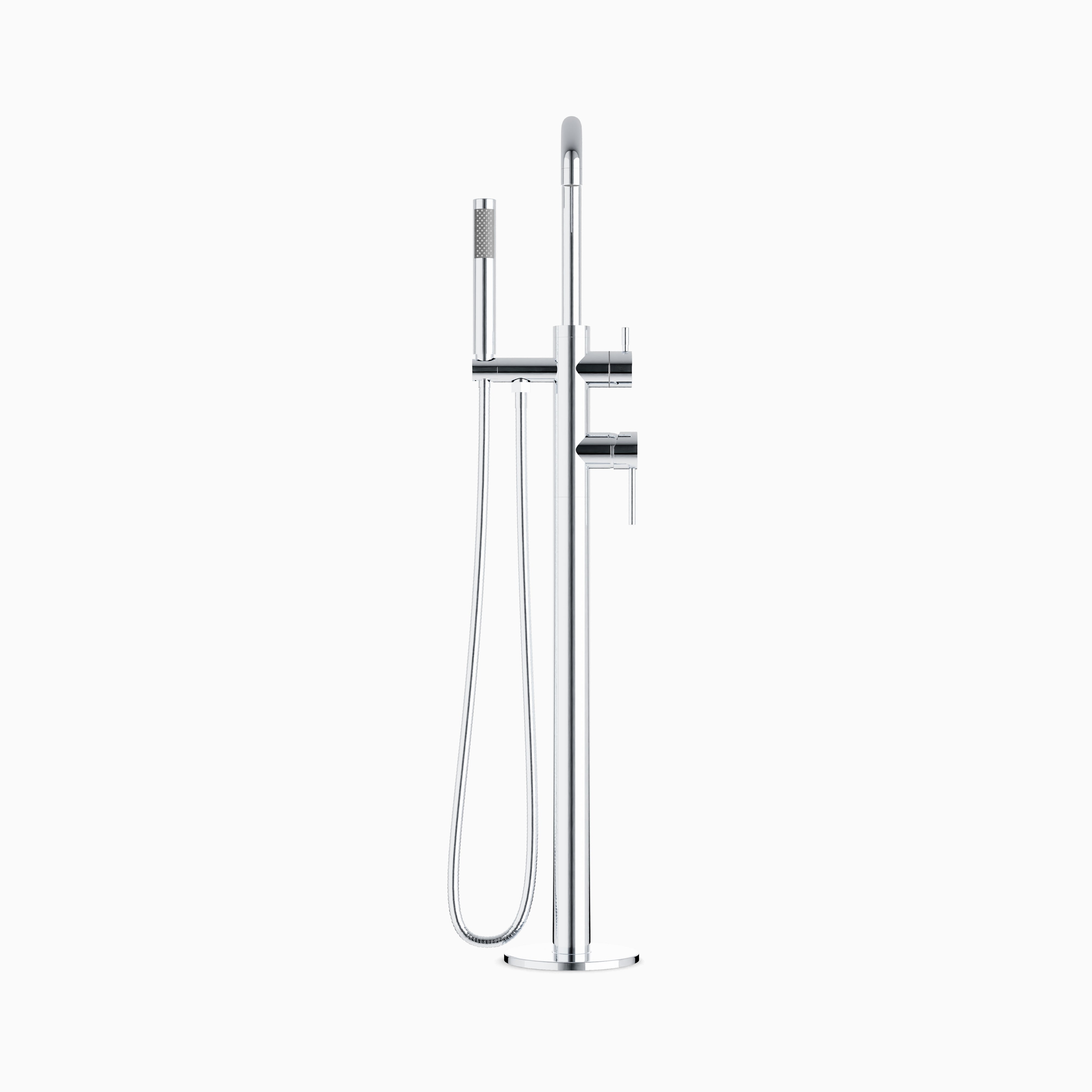 Alder Floor Mount Tub Filler Trim Kit with Low Spout & Hand Shower in Chrome