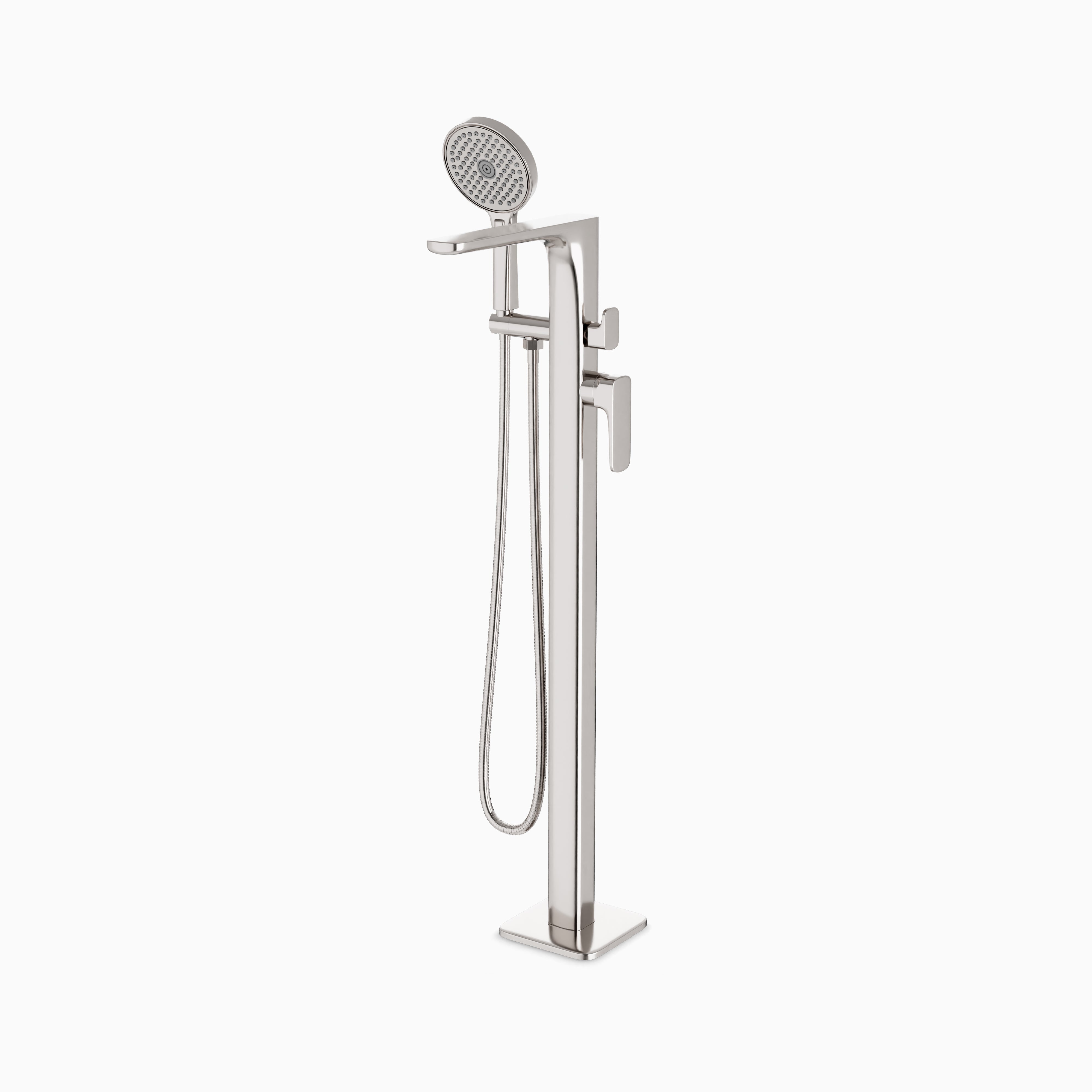 Cove Floor Mount Tub Filler Trim Kit with Hand Shower in Brushed Nickel