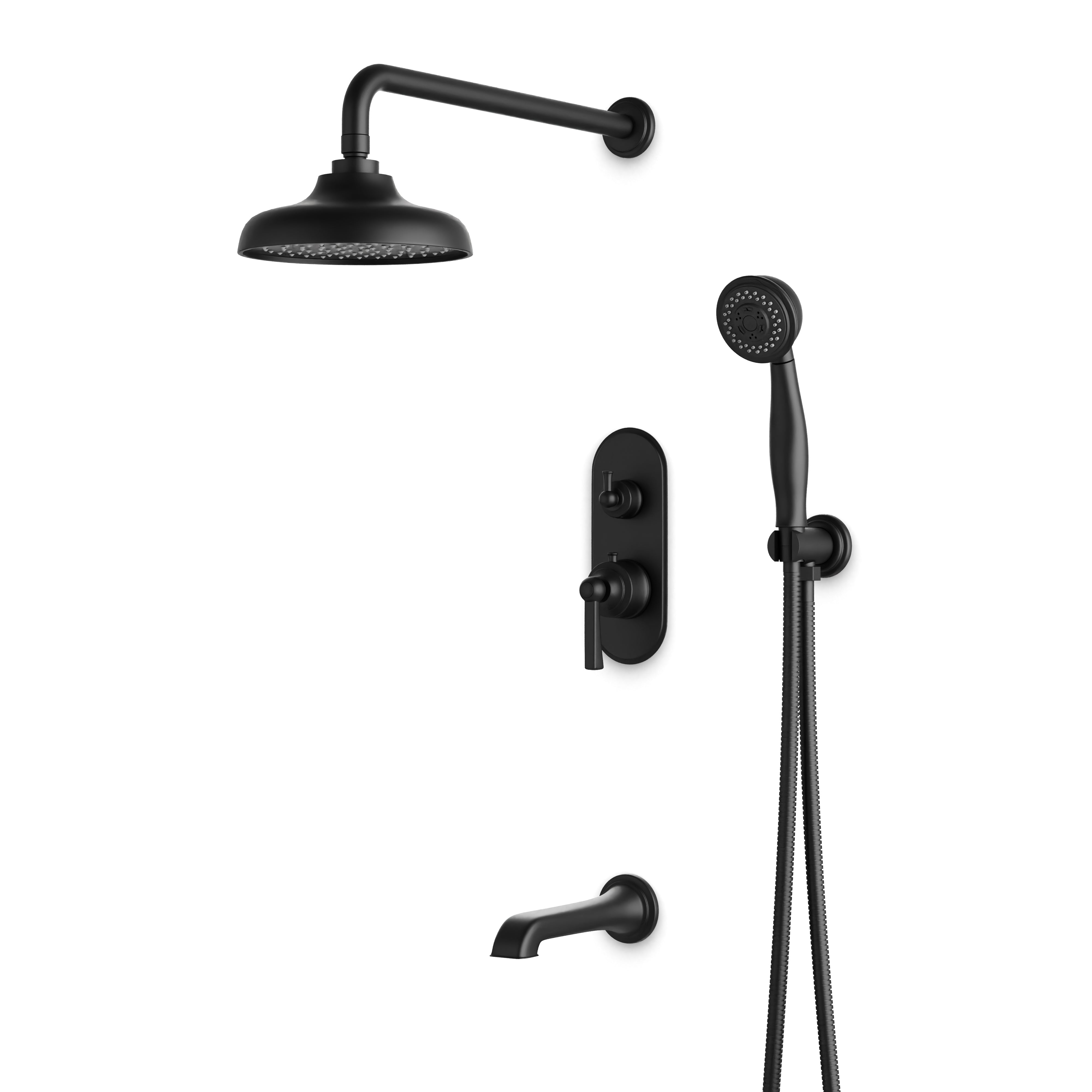 Linden Thermostatic Shower Trim Kit with Hand Shower & Tub Filler in Matte Black