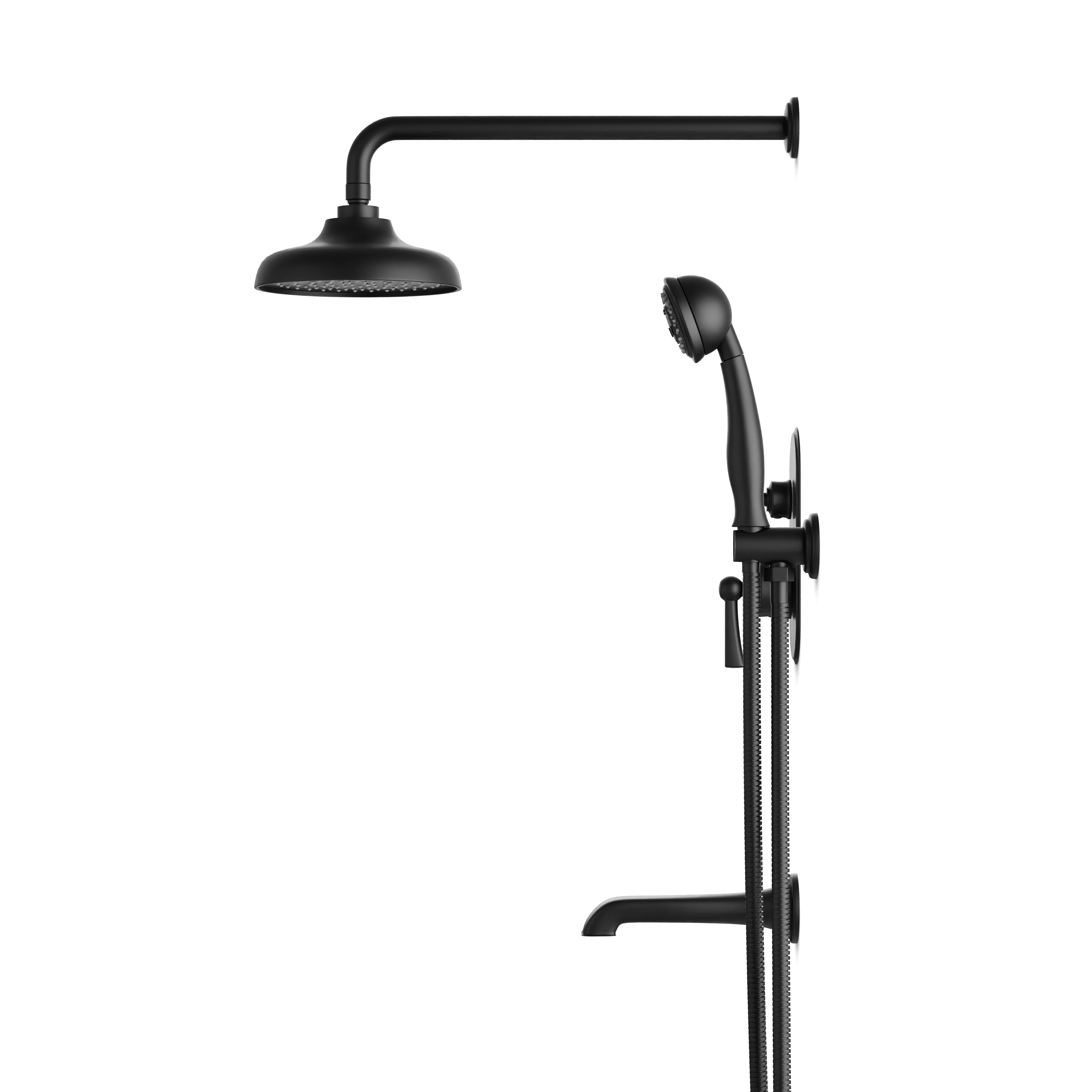 Linden Thermostatic Shower Trim Kit with Hand Shower & Tub Filler in Matte Black