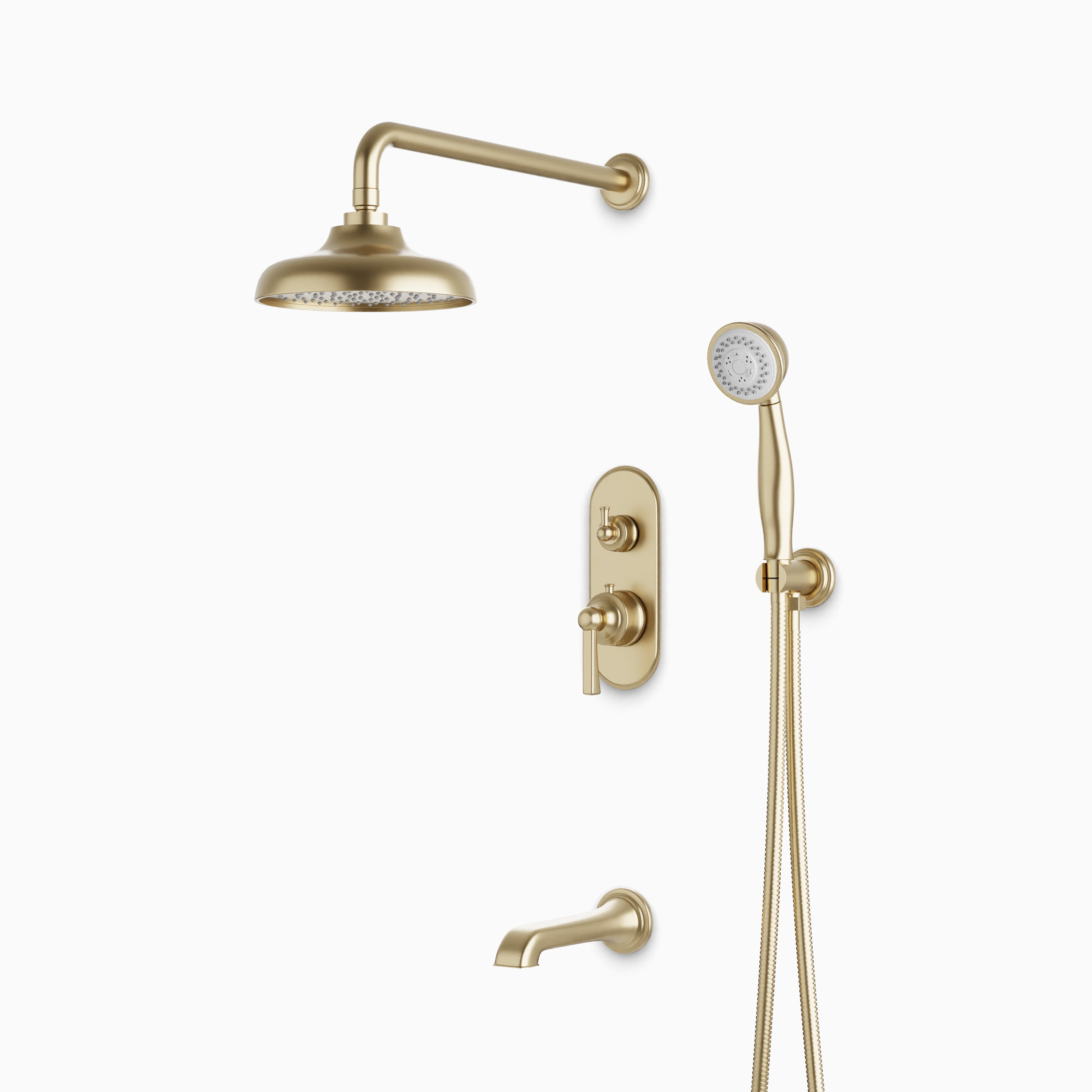 Linden Thermostatic Shower Trim Kit with Hand Shower & Tub Filler in Satin Brass
