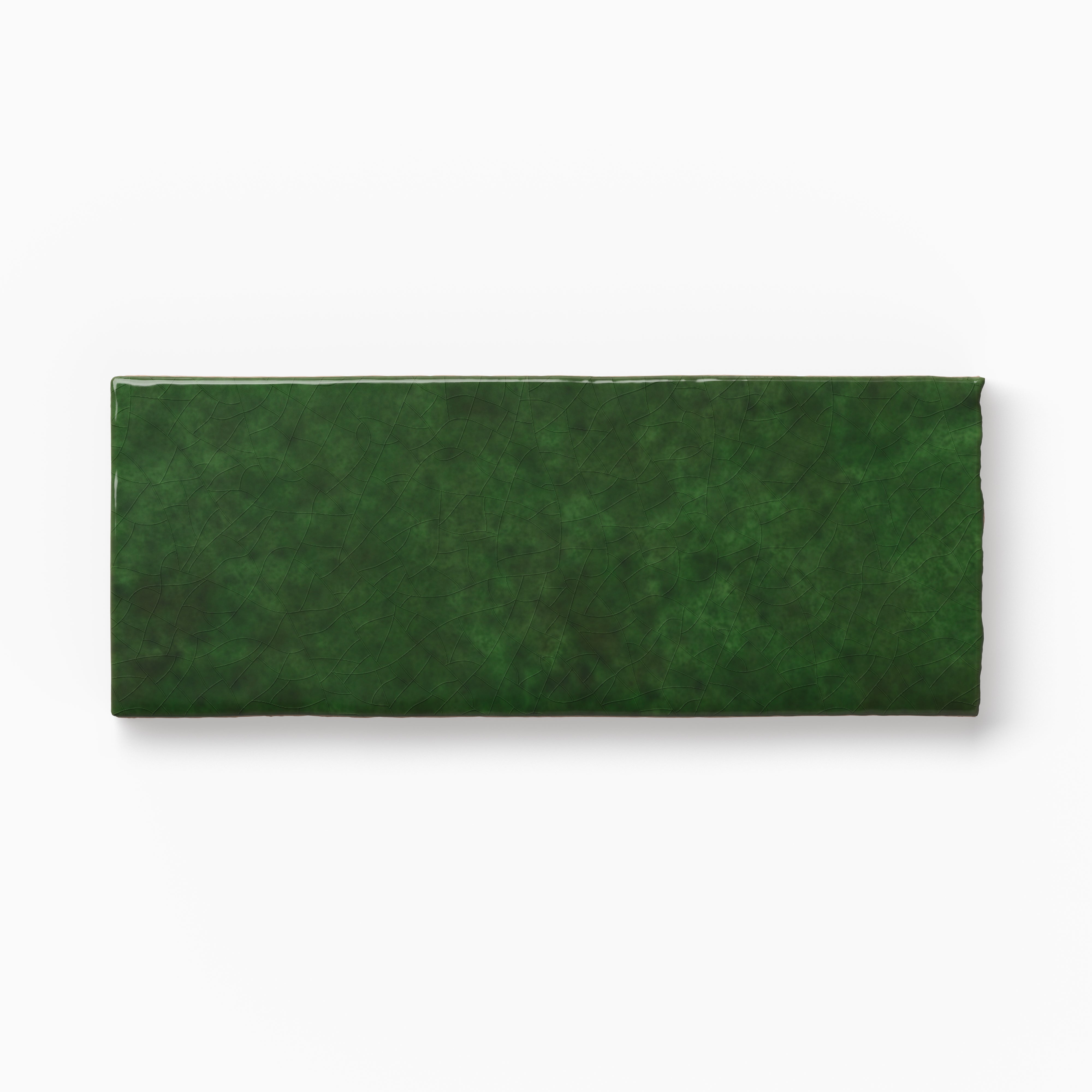 Horizontal green tile sample with organic shading, fine crackle patterning, and gently softened edges presented against a white background.