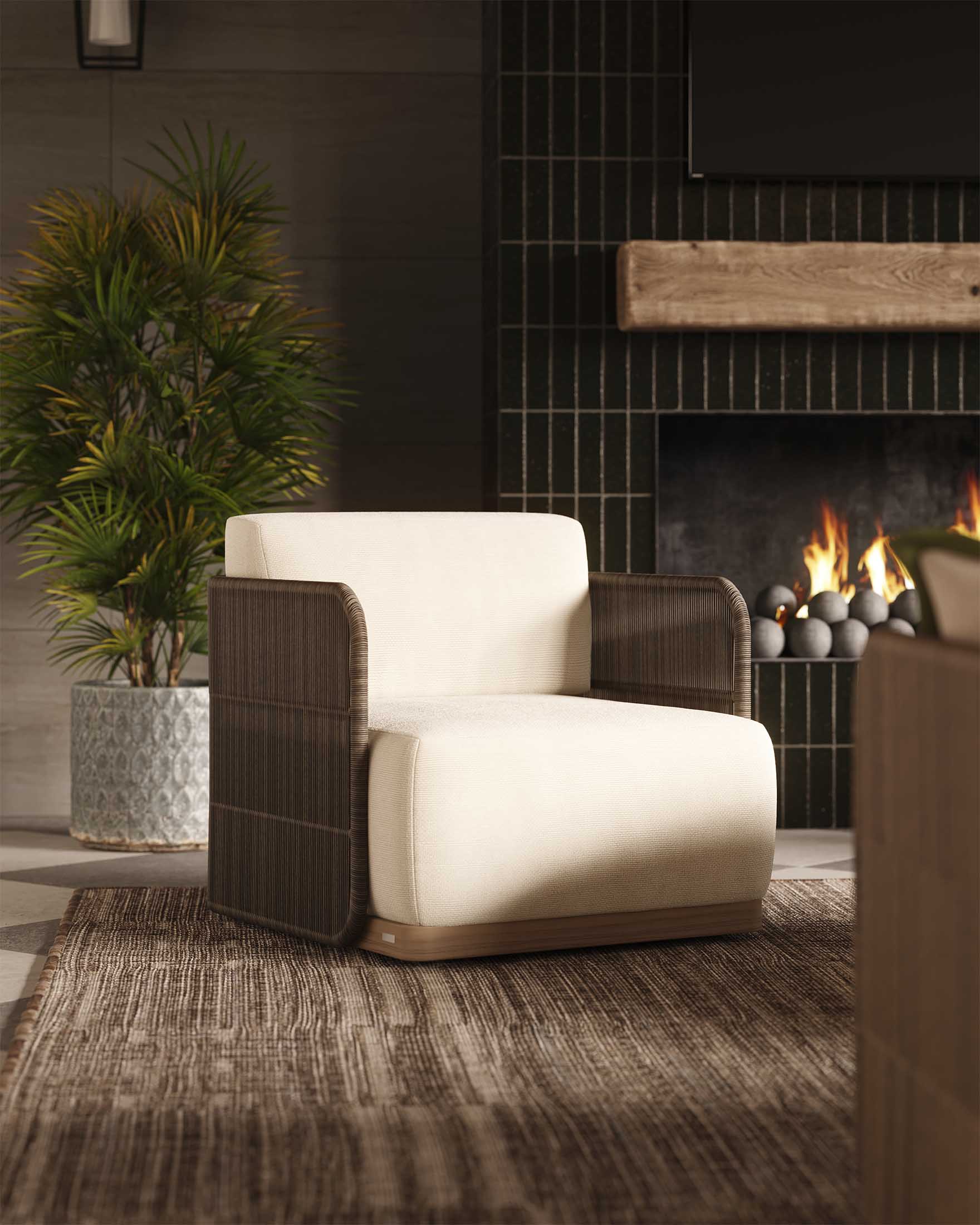 Corvin Outdoor Swivel Chair in Cream