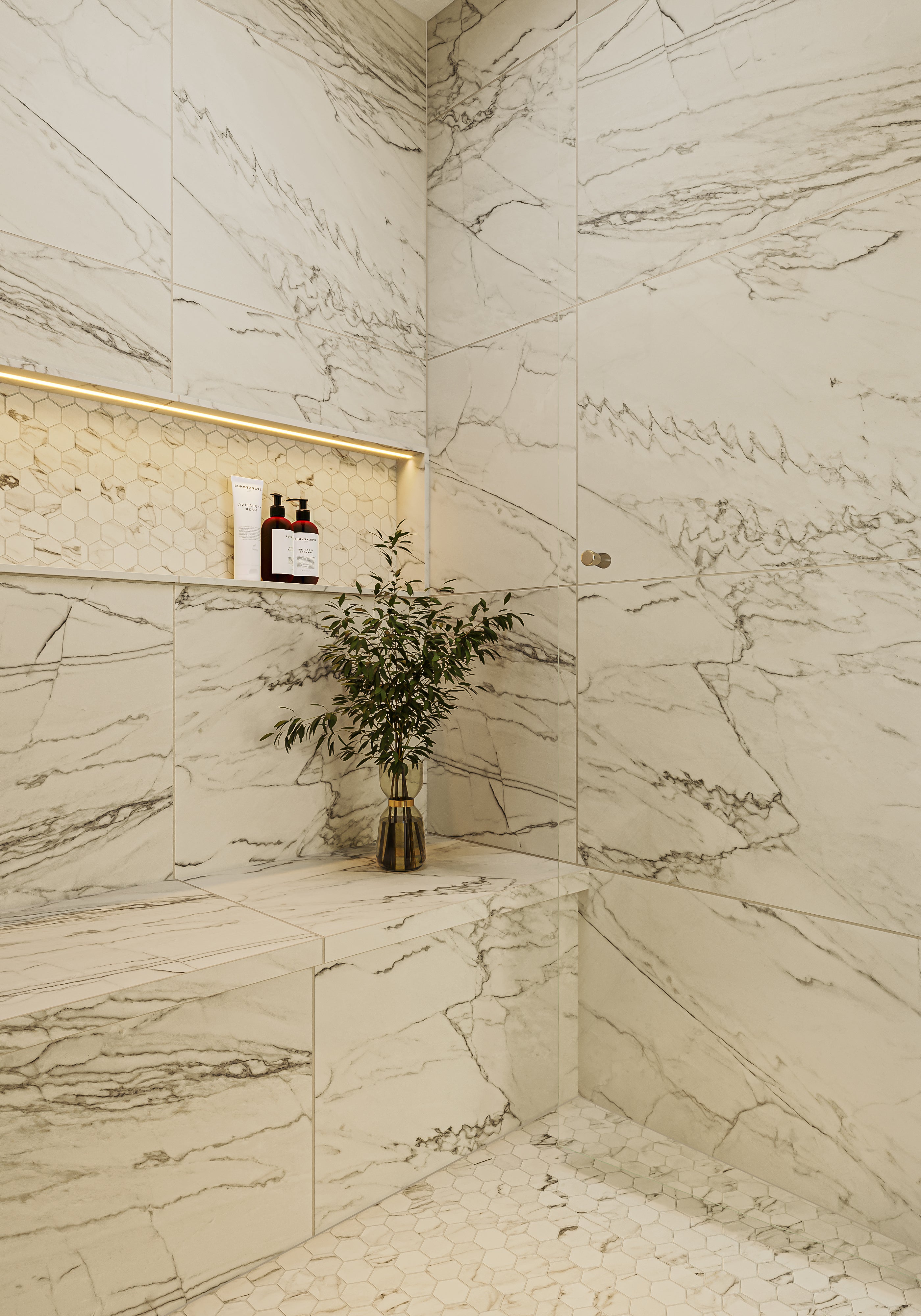 Aniston 24x48 Matte Porcelain Tile in Calacatta Quarzite