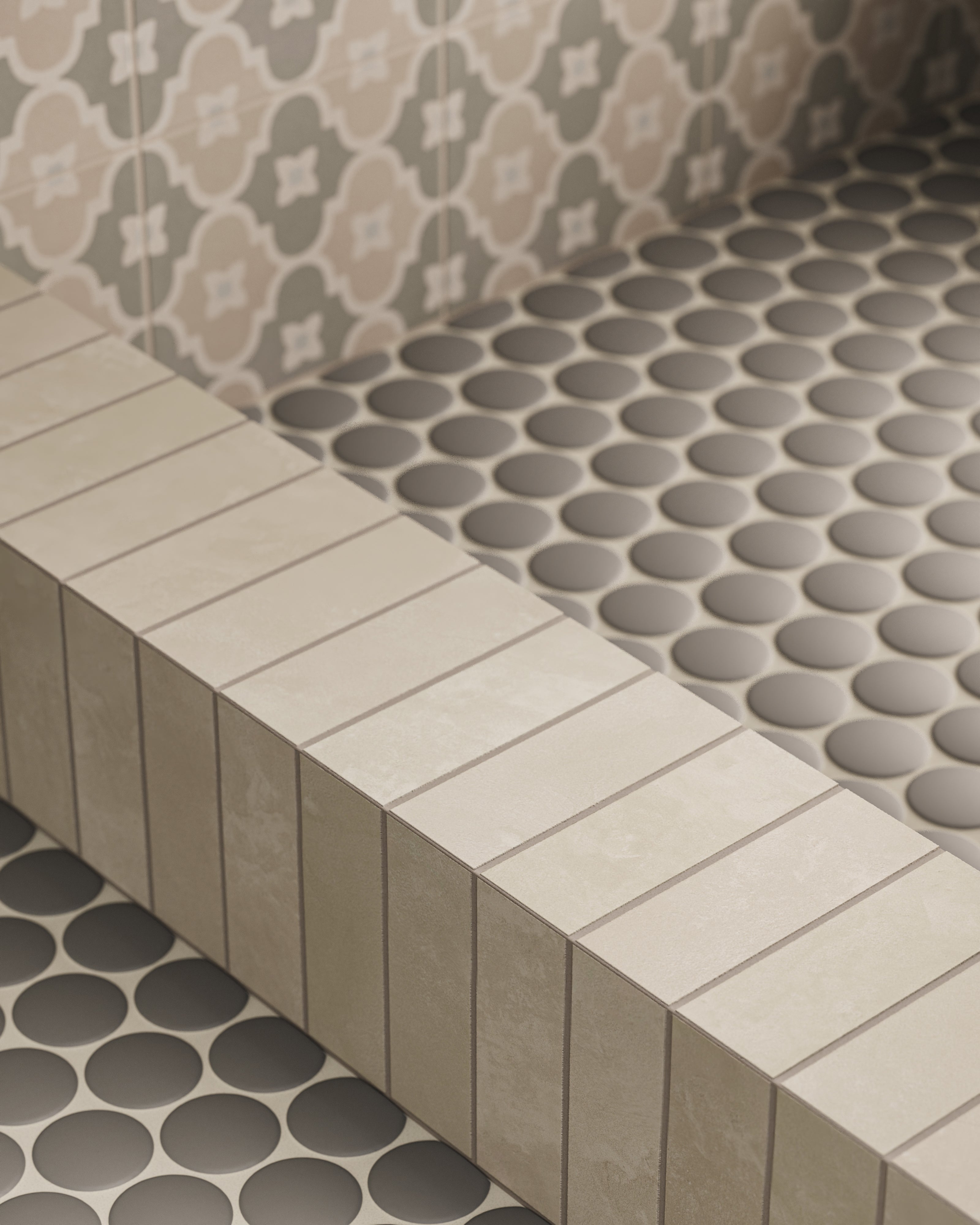 Cece 12x12 Matte Porcelain 2" Round Mosaic Tile in Grey