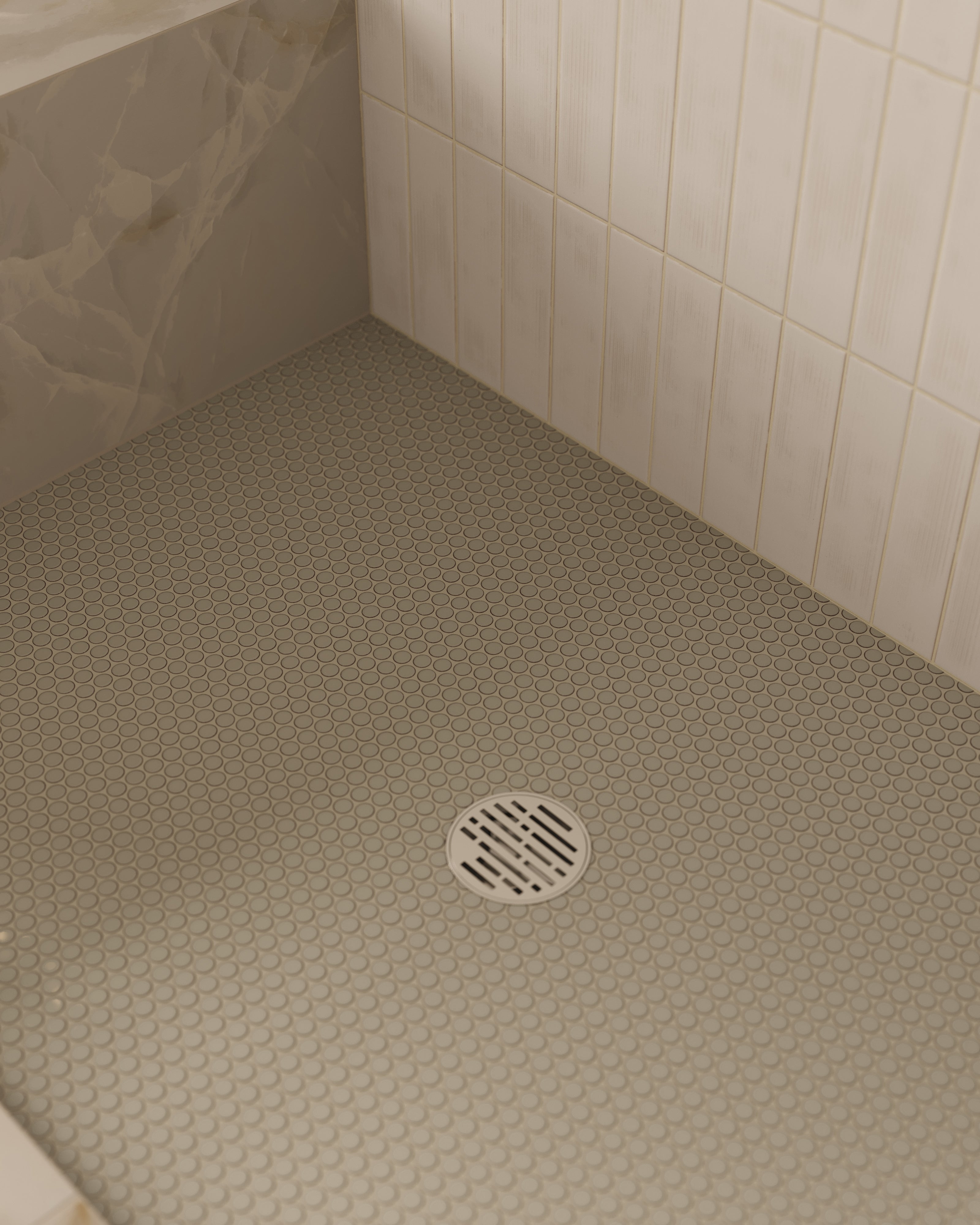 Ariel 12x12 Glossy Porcelain Penny Round Mosaic Tile in Sage