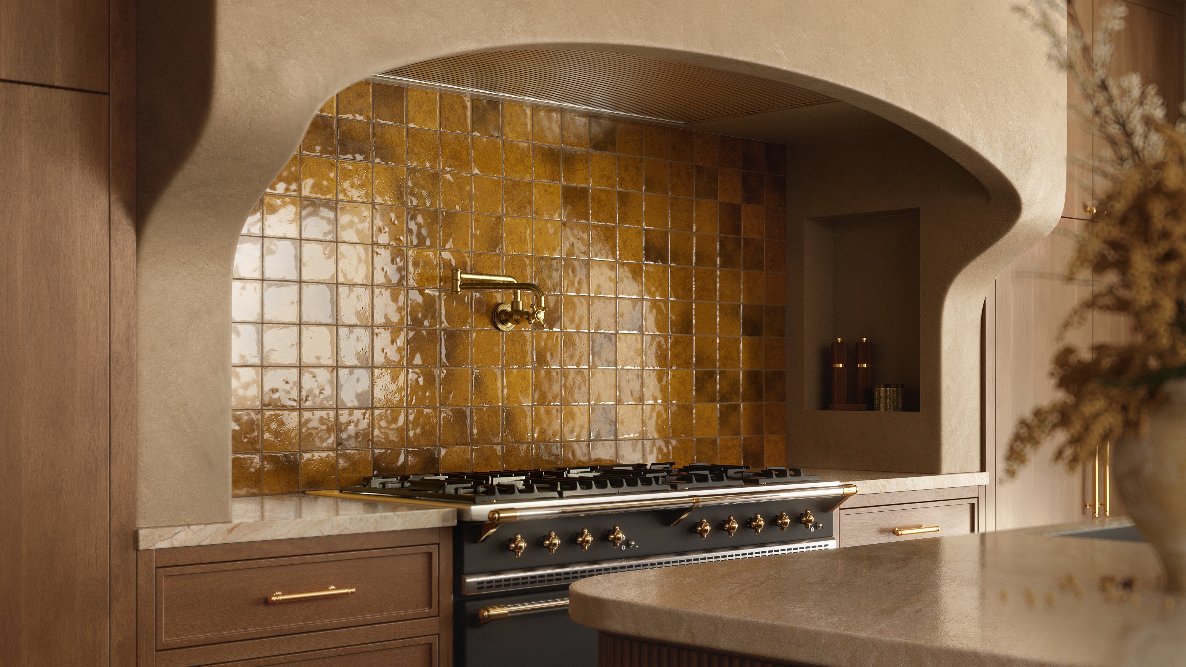Amelia 4 x 4 Glossy Crackled Ceramic Tile in Turmeric