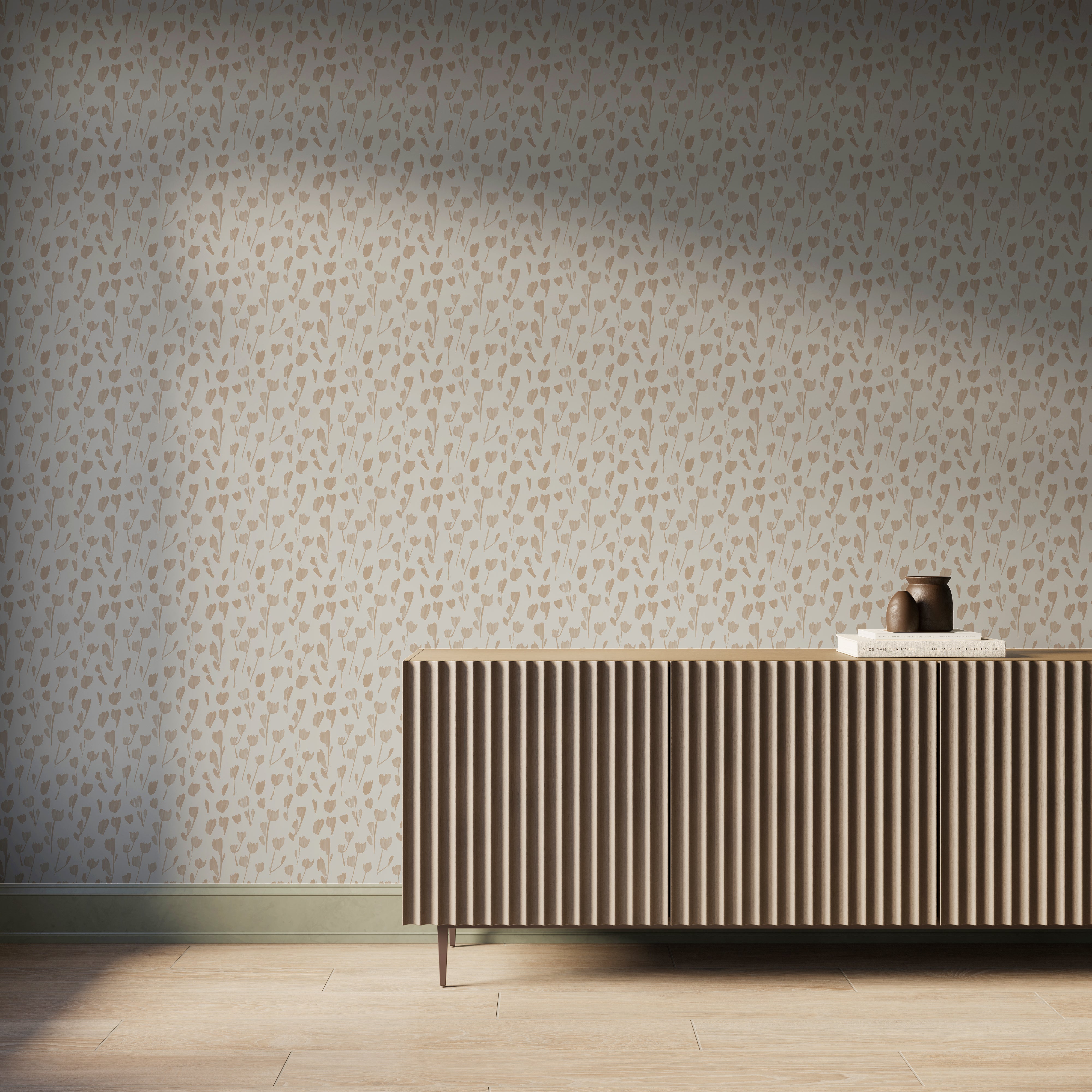 Petaline Wallpaper in Tan I, 52" x 132"