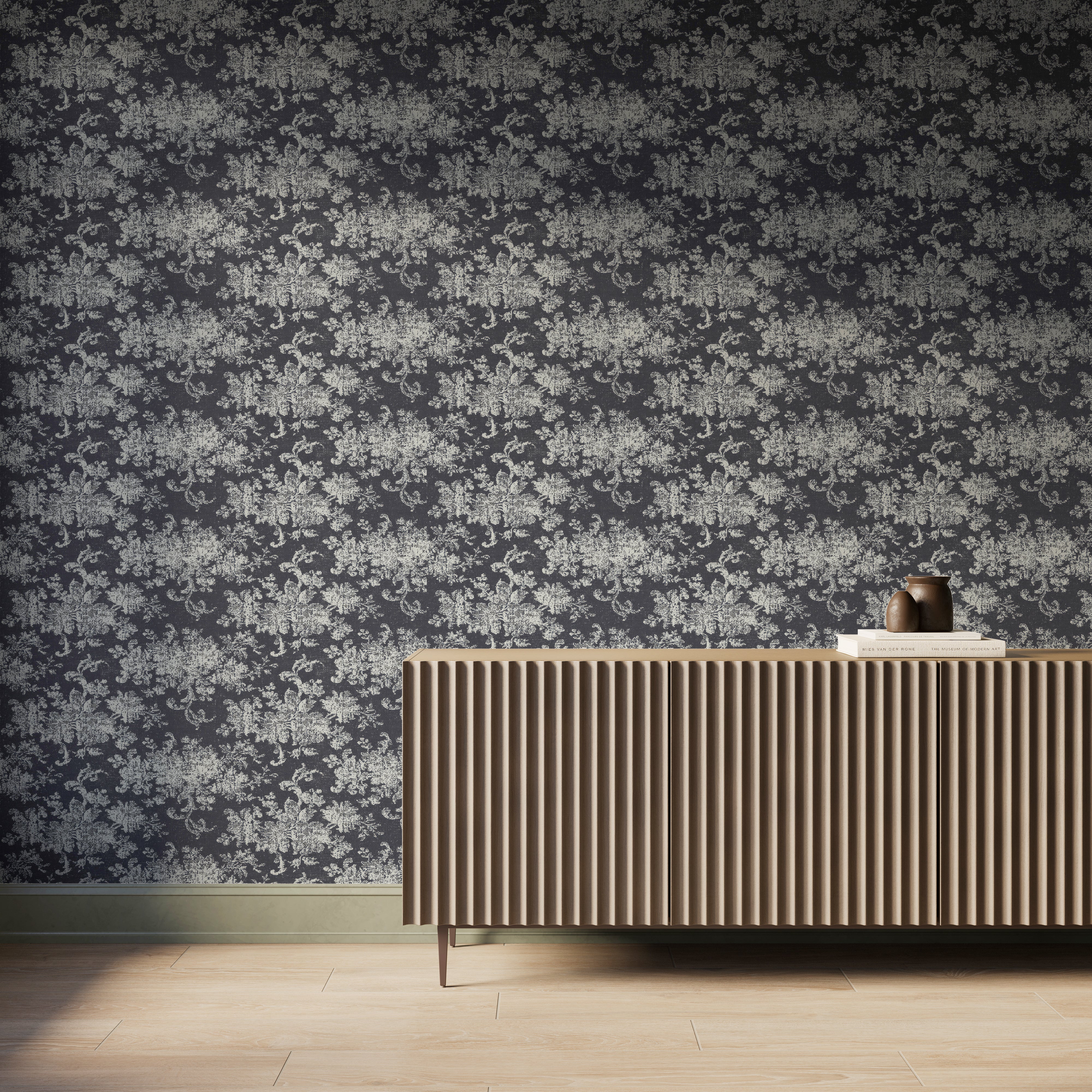 Brocade Wallpaper in Black I, 52" x 132"