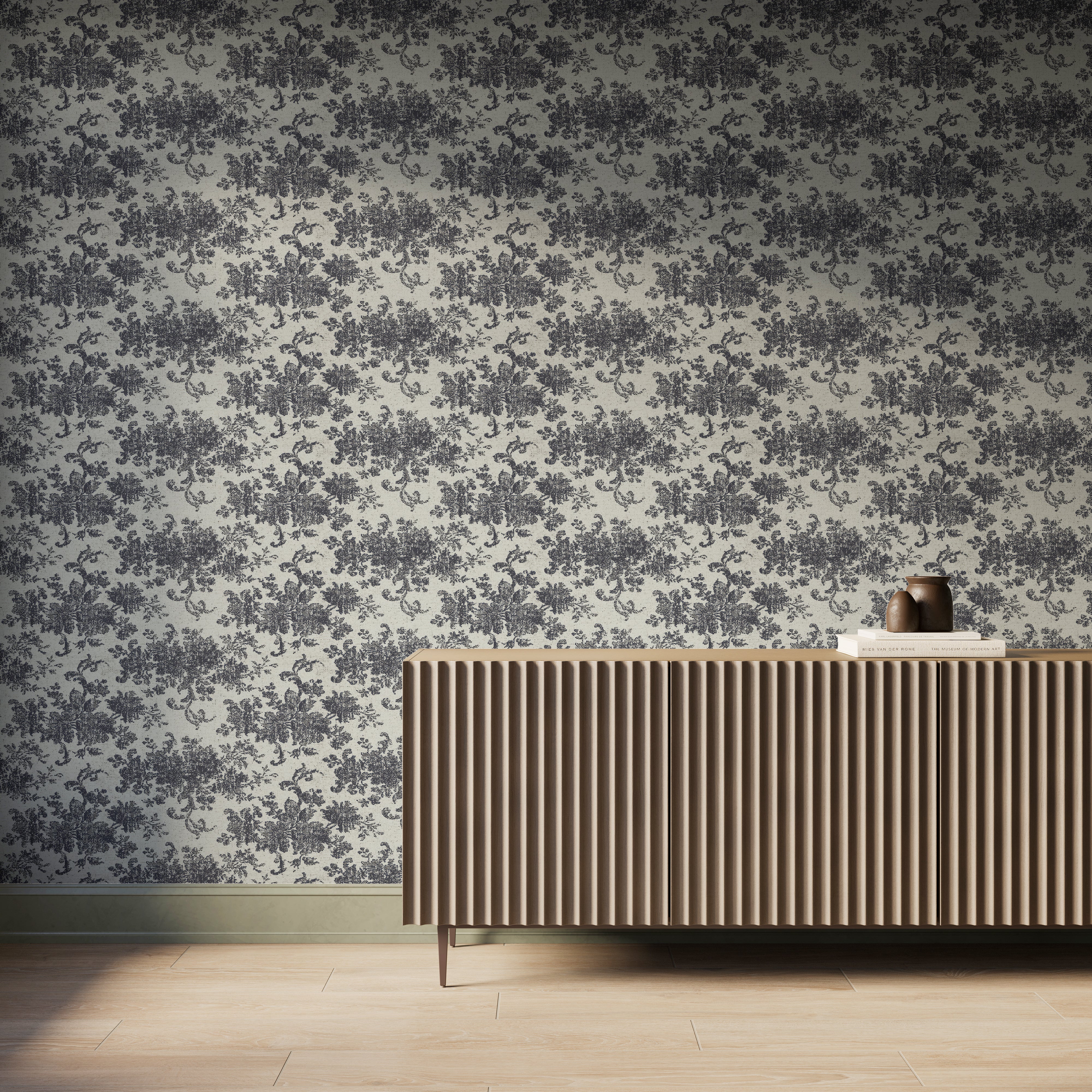 Brocade Wallpaper in Black II, 52" x 132"
