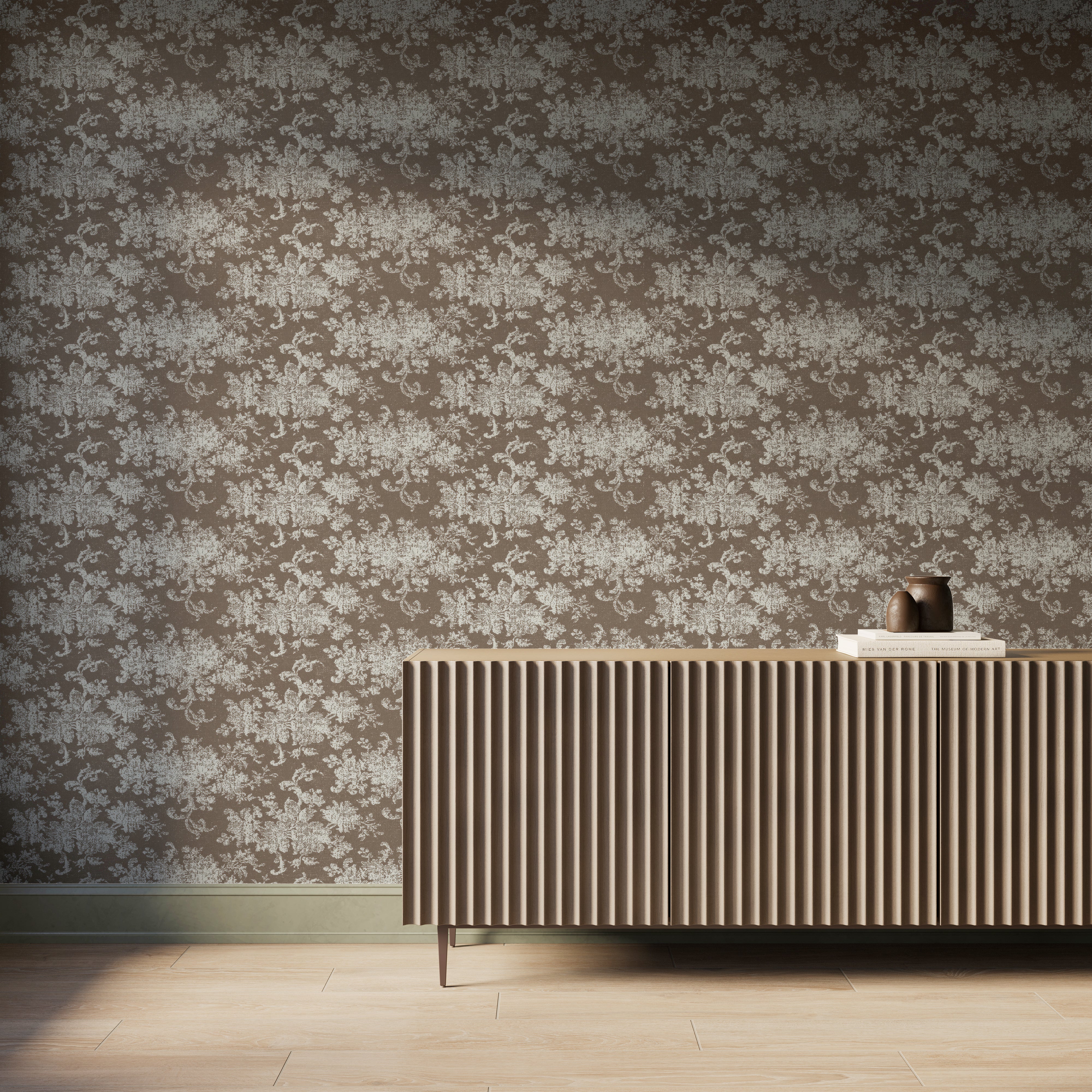 Brocade Wallpaper in Taupe I, 52" x 132"