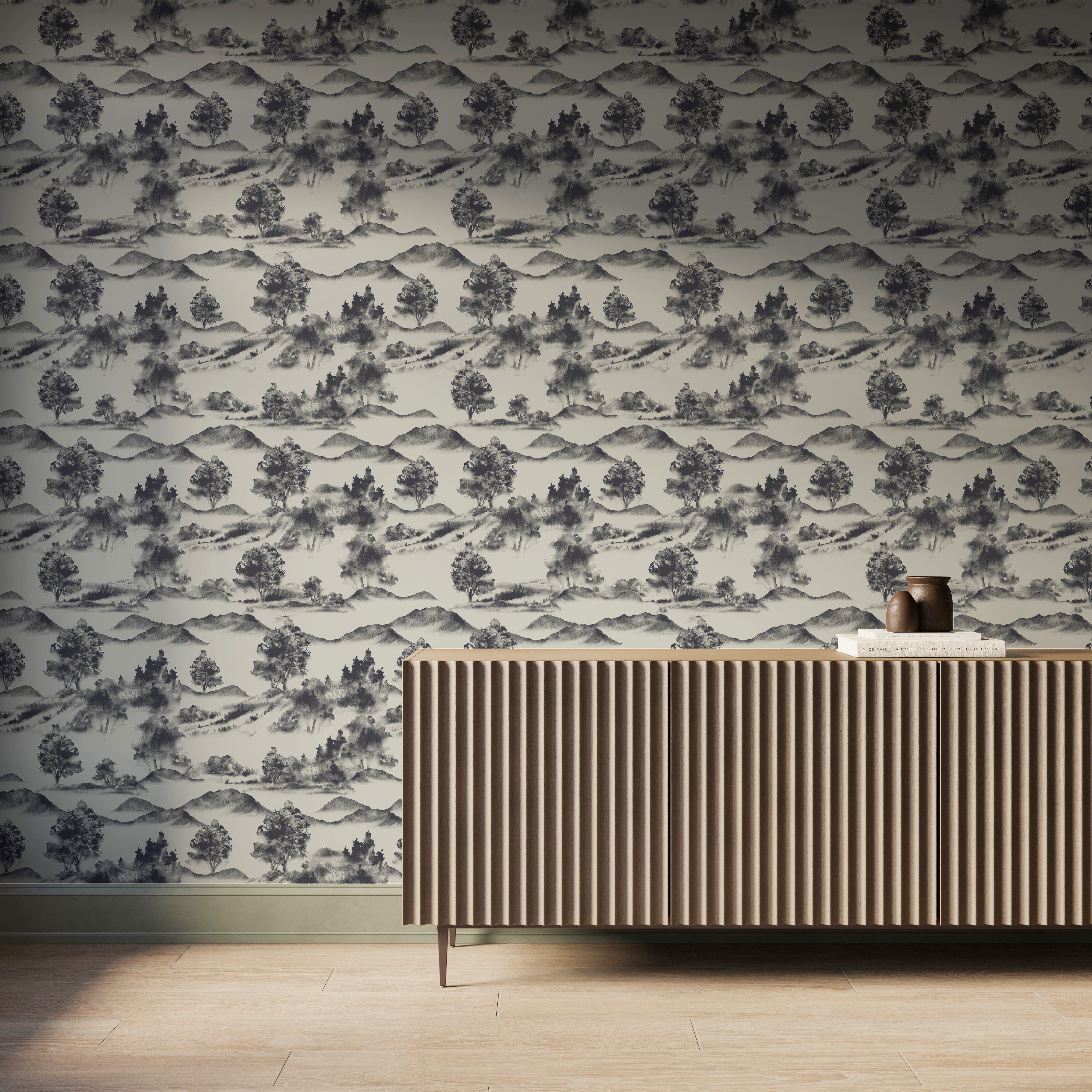 Downland Wallpaper in Black II, 52" x 132"