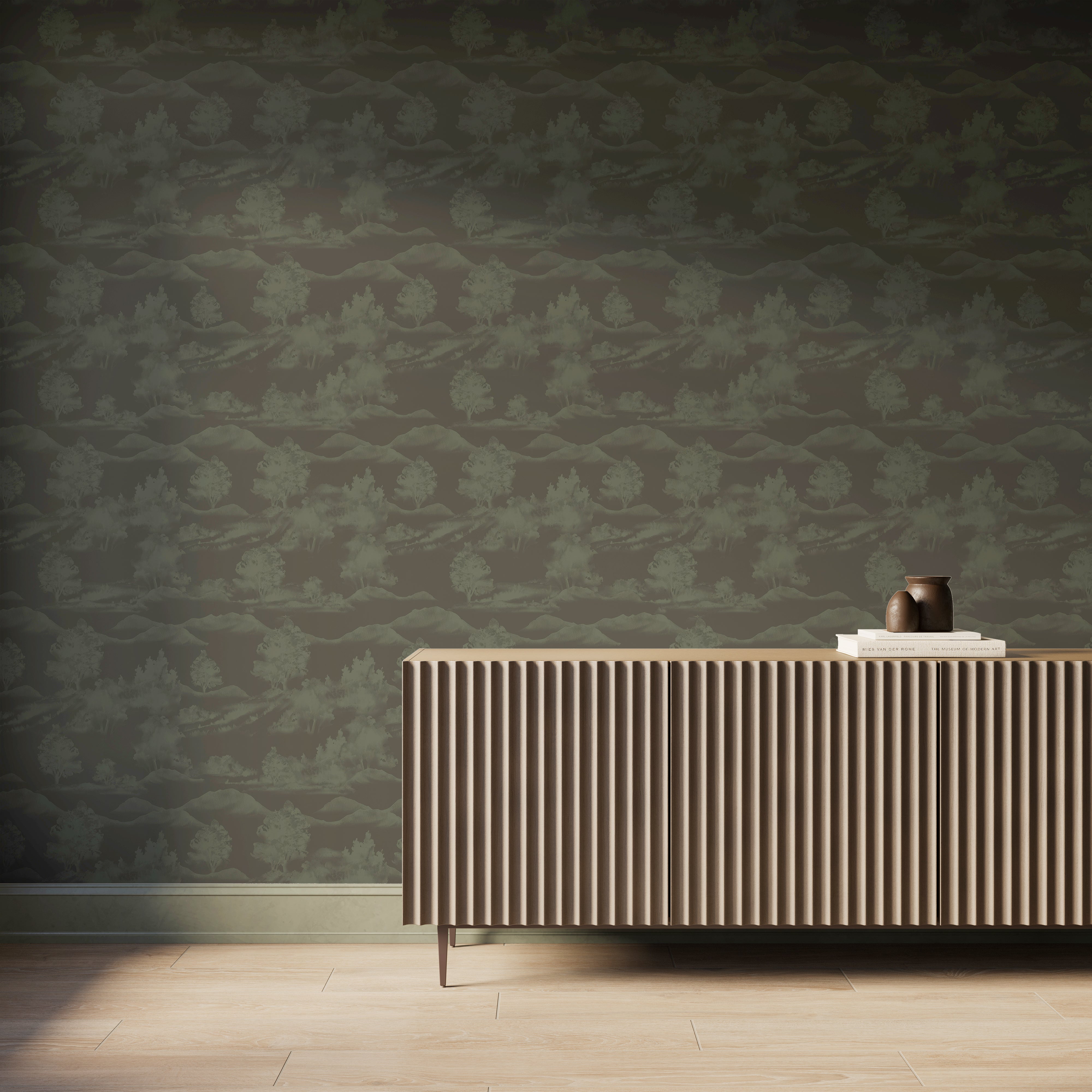 Downland Wallpaper in Olive Night I, 52" x 132"