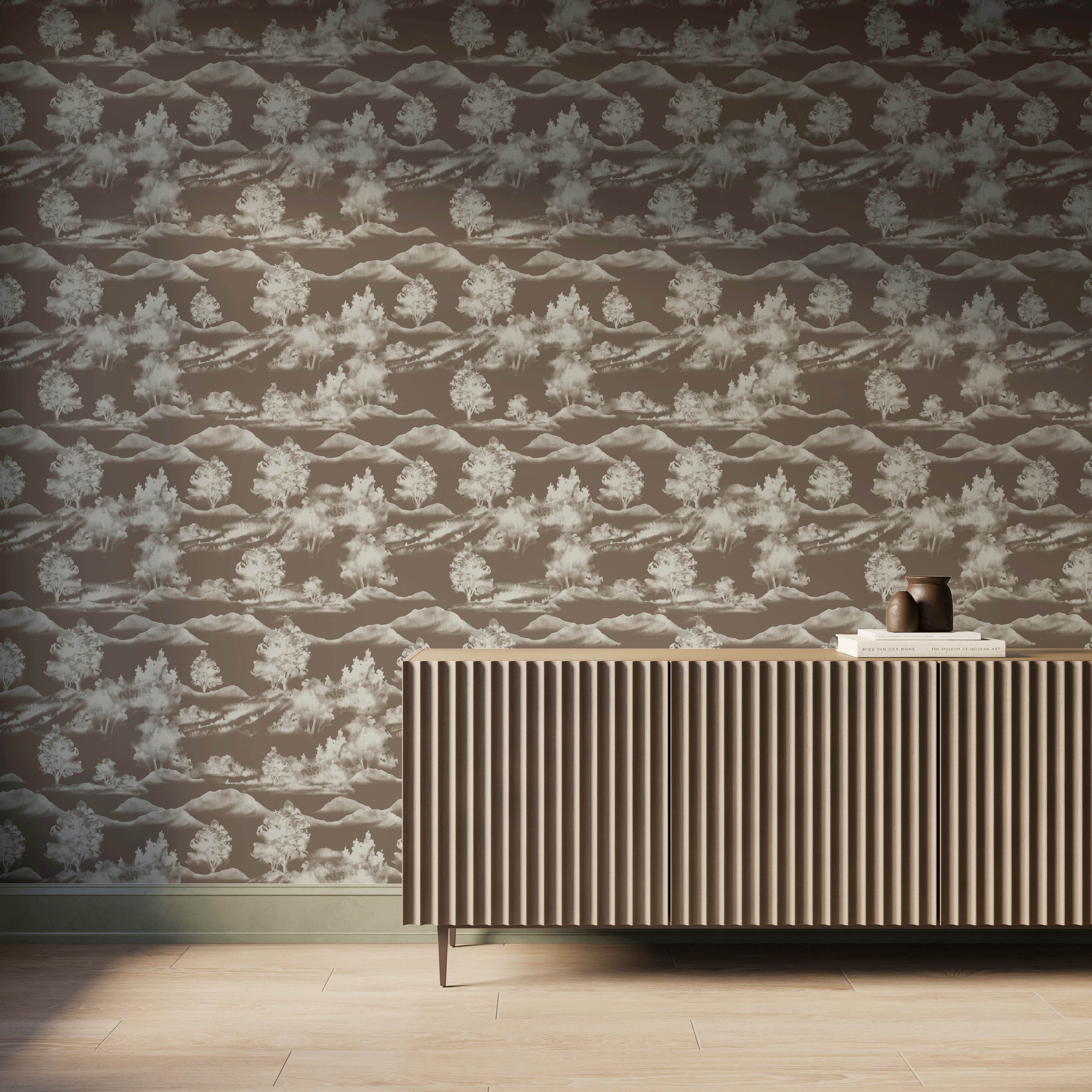 Downland Wallpaper in Taupe I, 52" x 132"