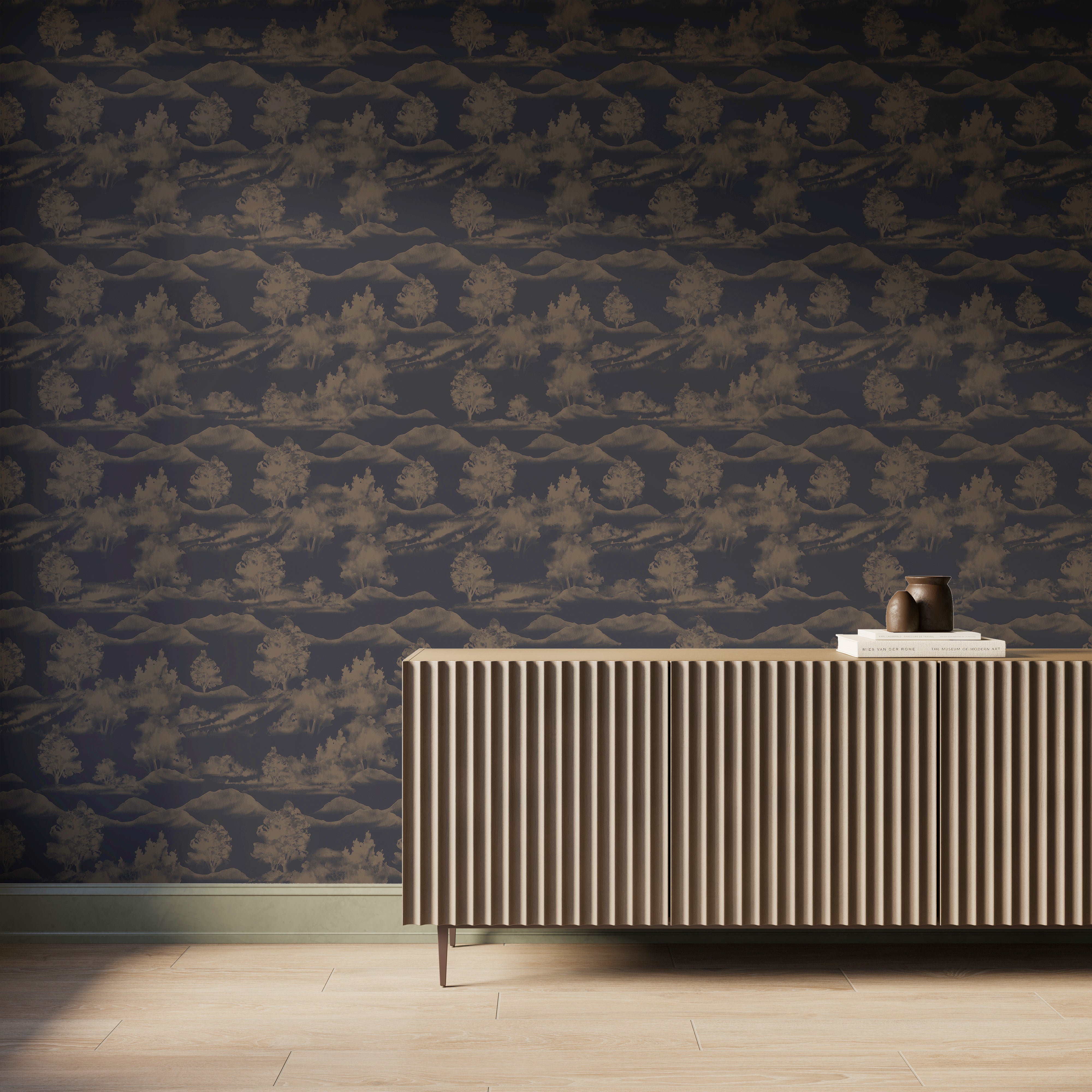 Downland Wallpaper in Black/Tan I, 52" x 132"