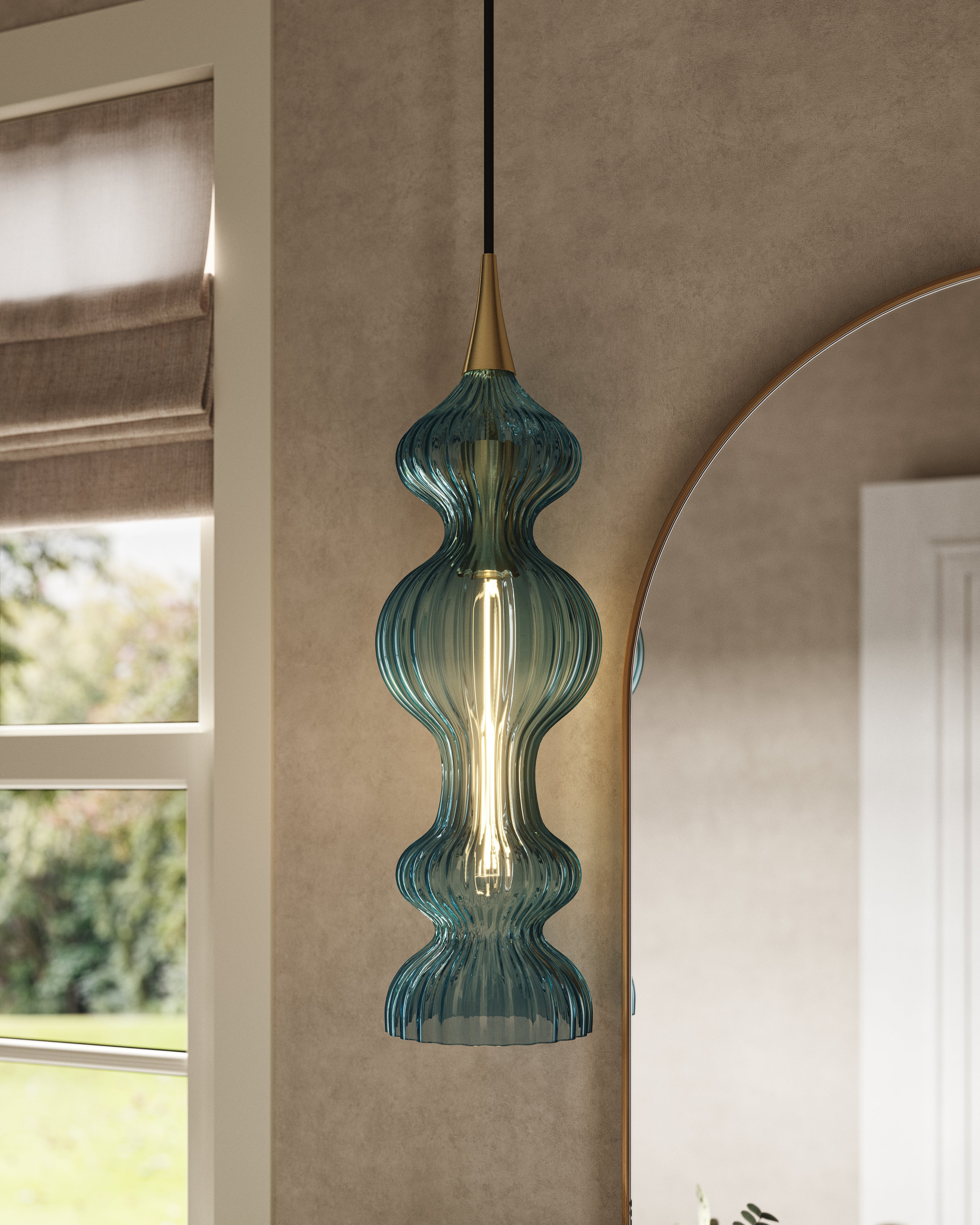 Satine Pendant In Aged Brass Blue
