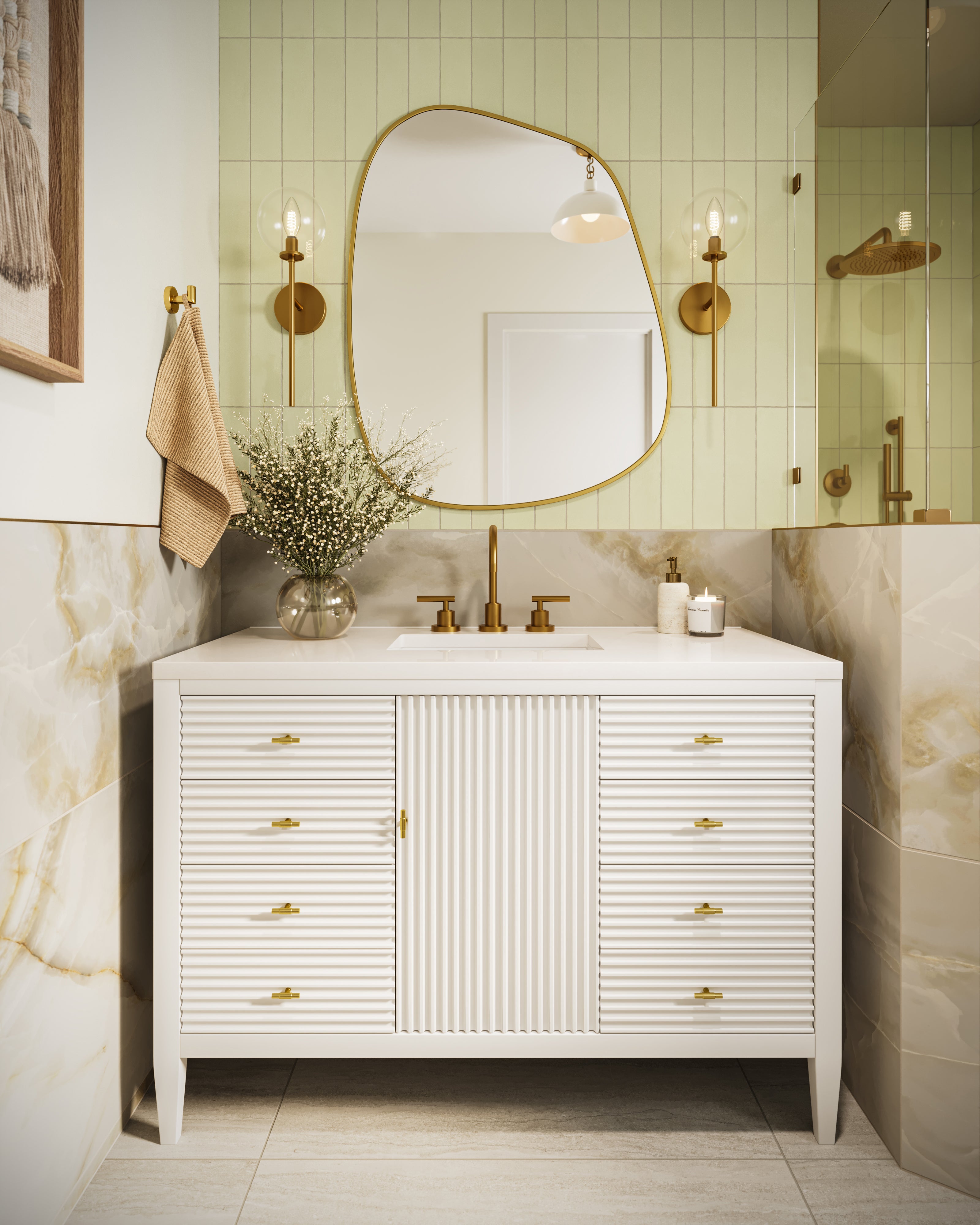 Sasha 48" Single Vanity in Bright White with 3 cm White Zeus Quartz Top