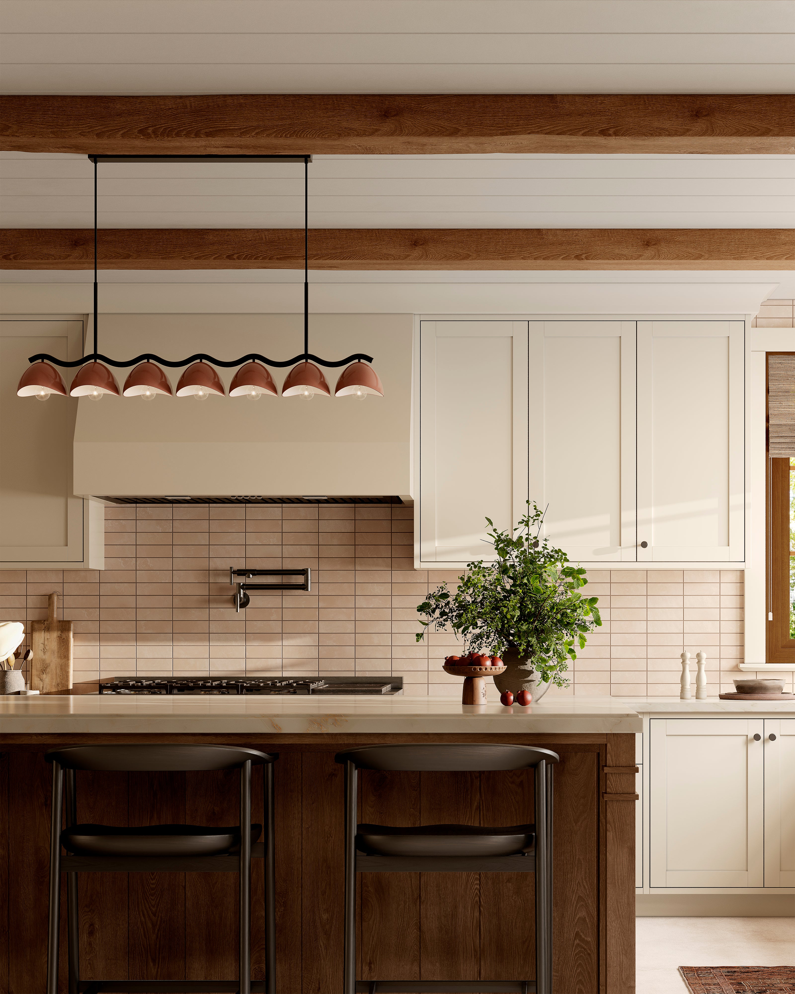 Erza 42" Socket Linear Pendant in Black/Burgundy